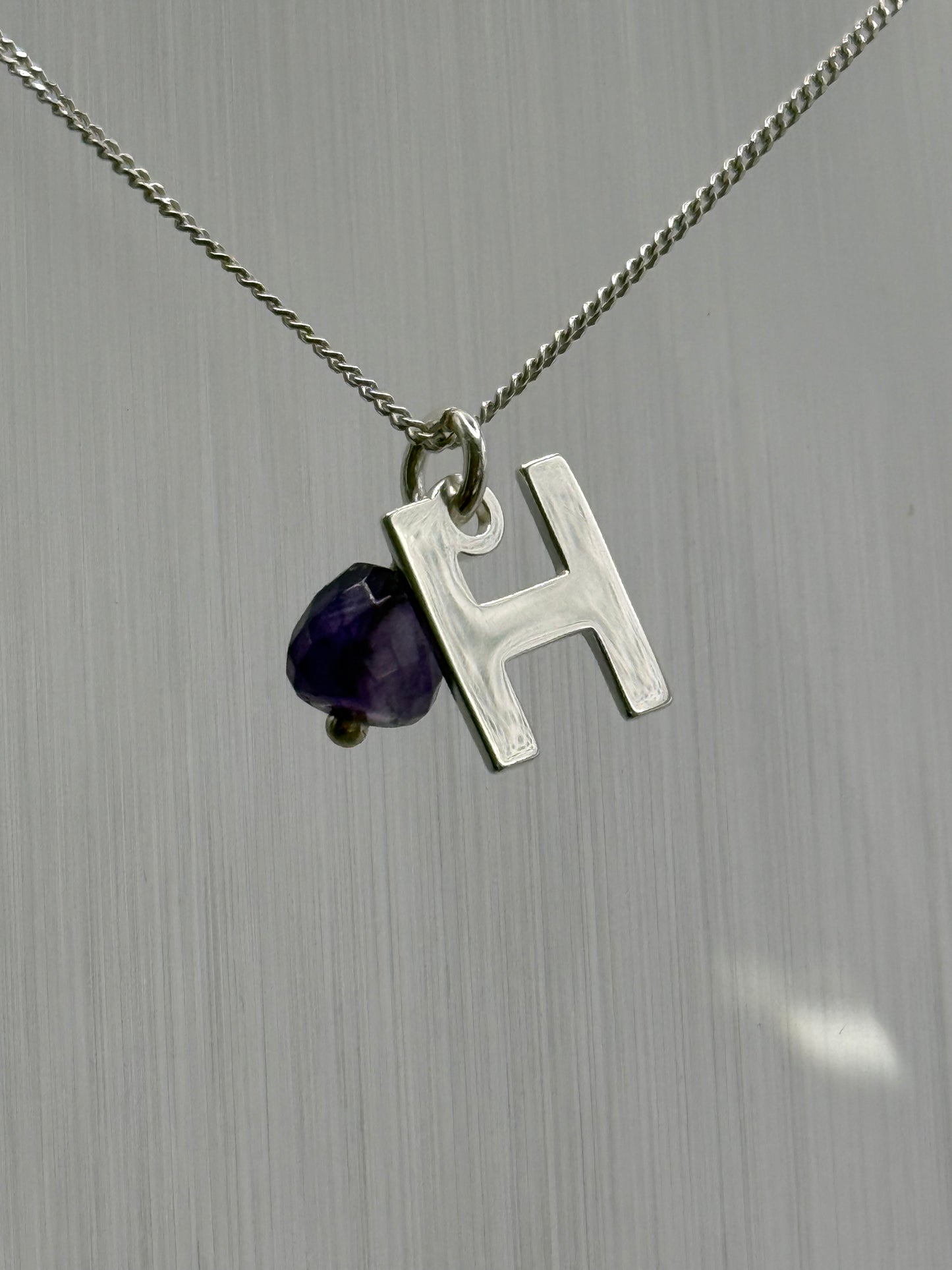 Sterling Silver INITIAL Pendant with Amethyst
