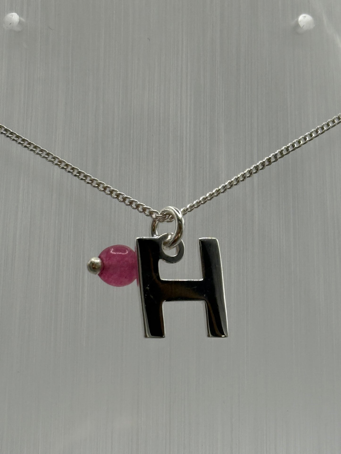 Sterling Silver INITIAL Pendant with Fuchsia Pink Quartz