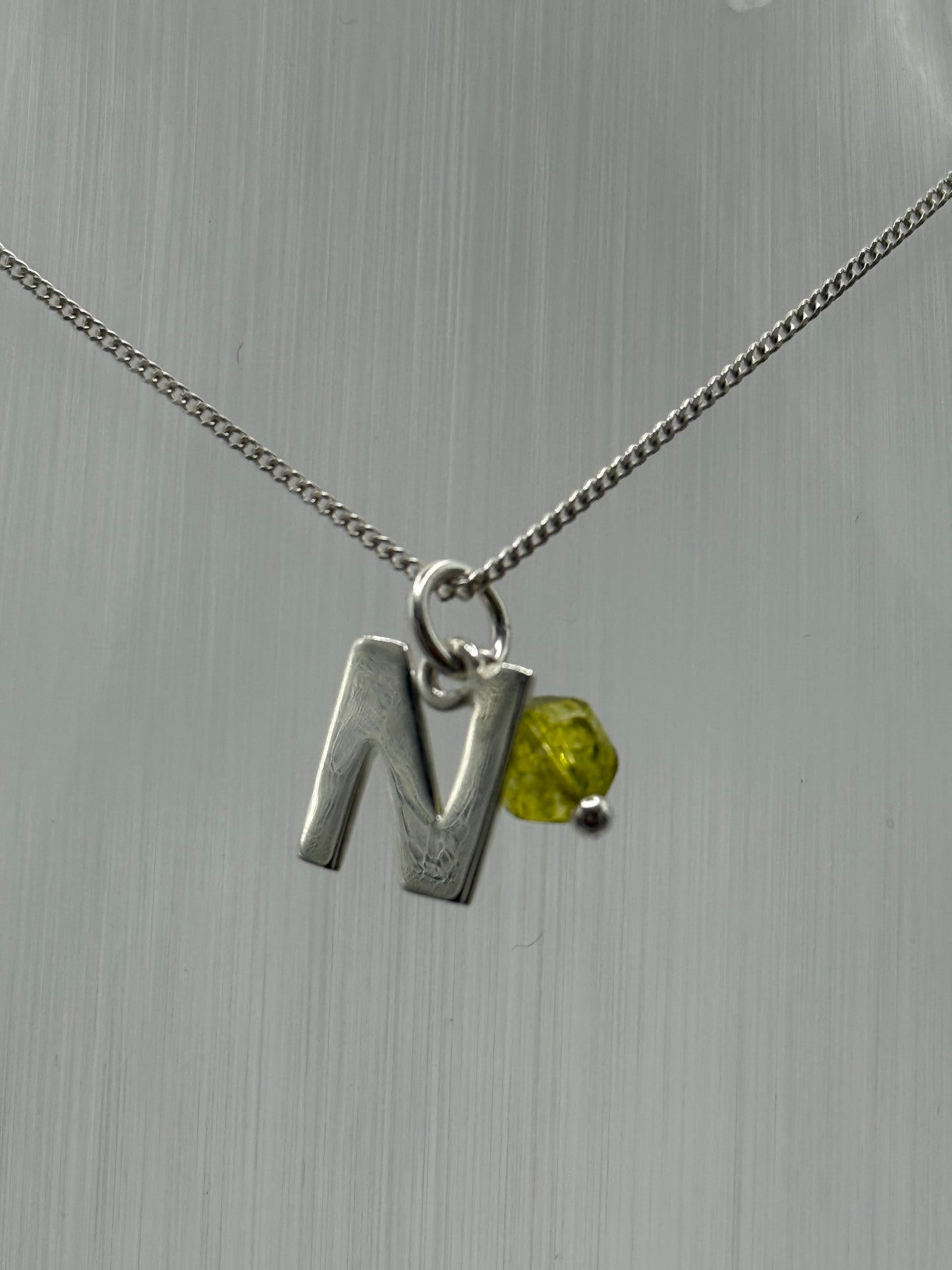 Sterling Silver INITIAL Pendant with GREEN QUARTZ