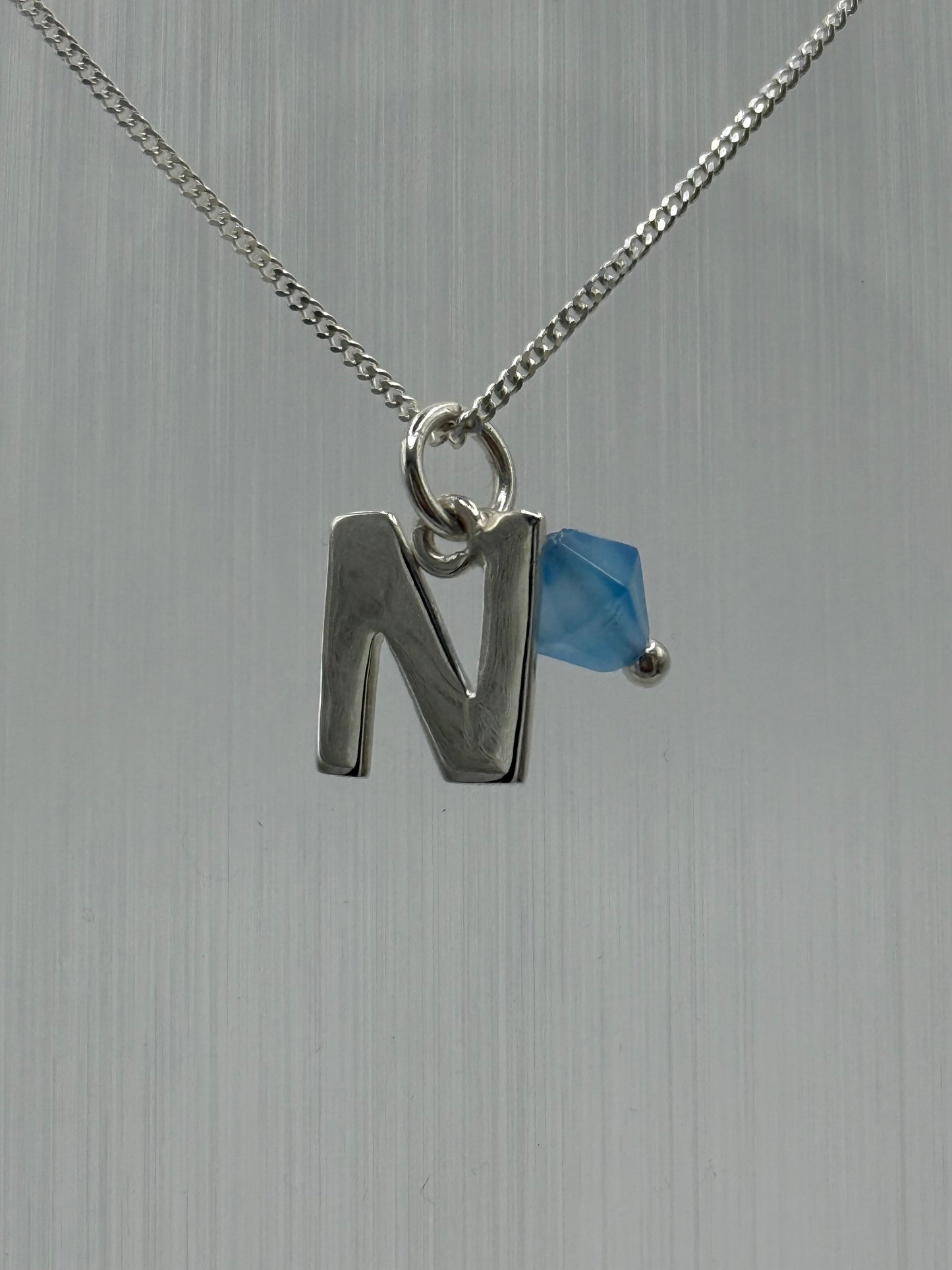 Sterling Silver INITIAL Pendant with Blue Agate