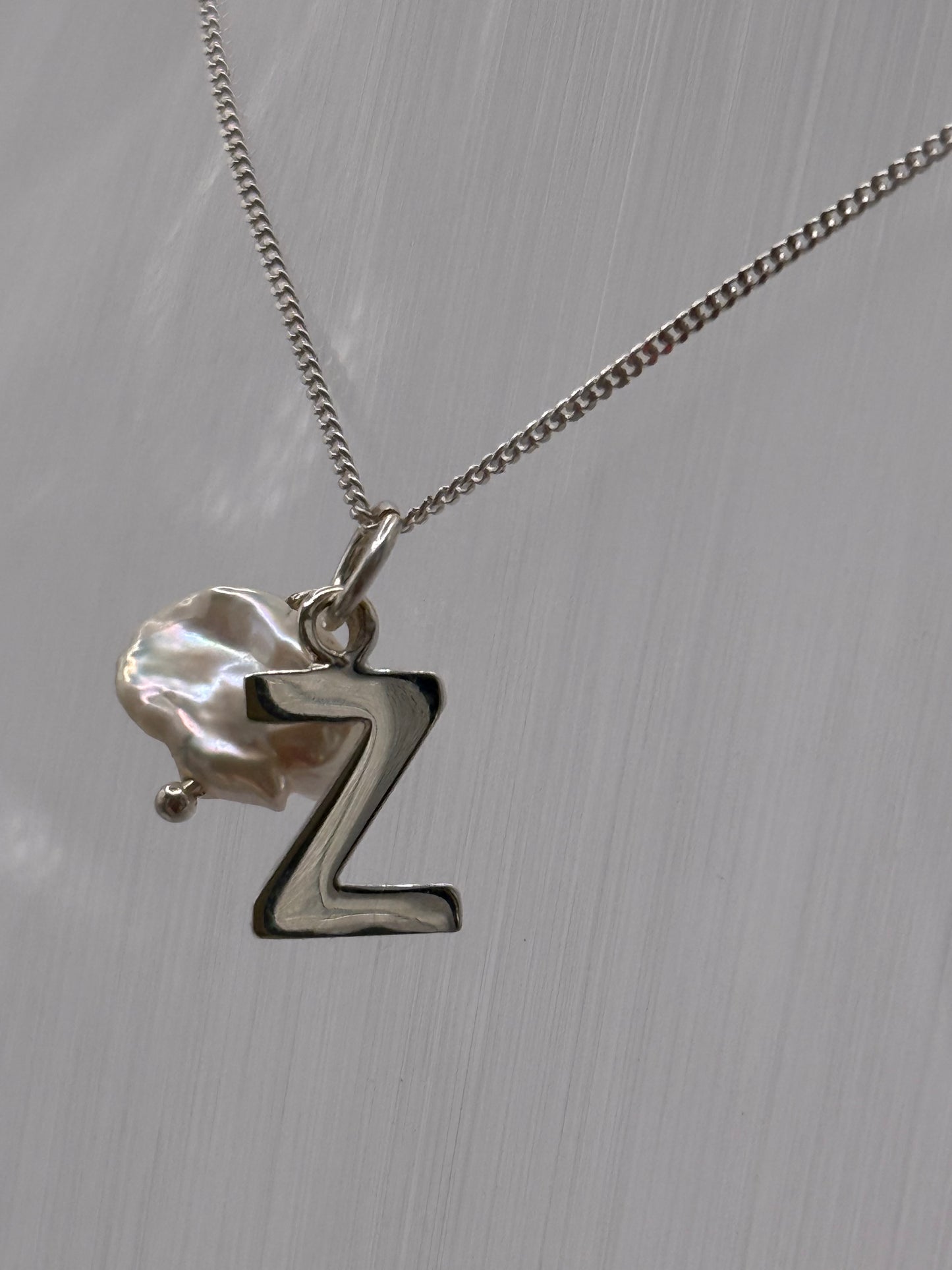 Sterling Silver INITIAL Pendant with Cultured Pearl