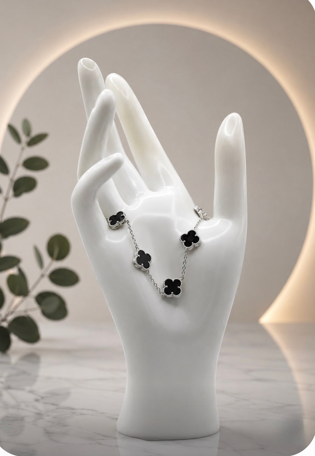 Sterling Silver Black Onyx Clover Bracelet