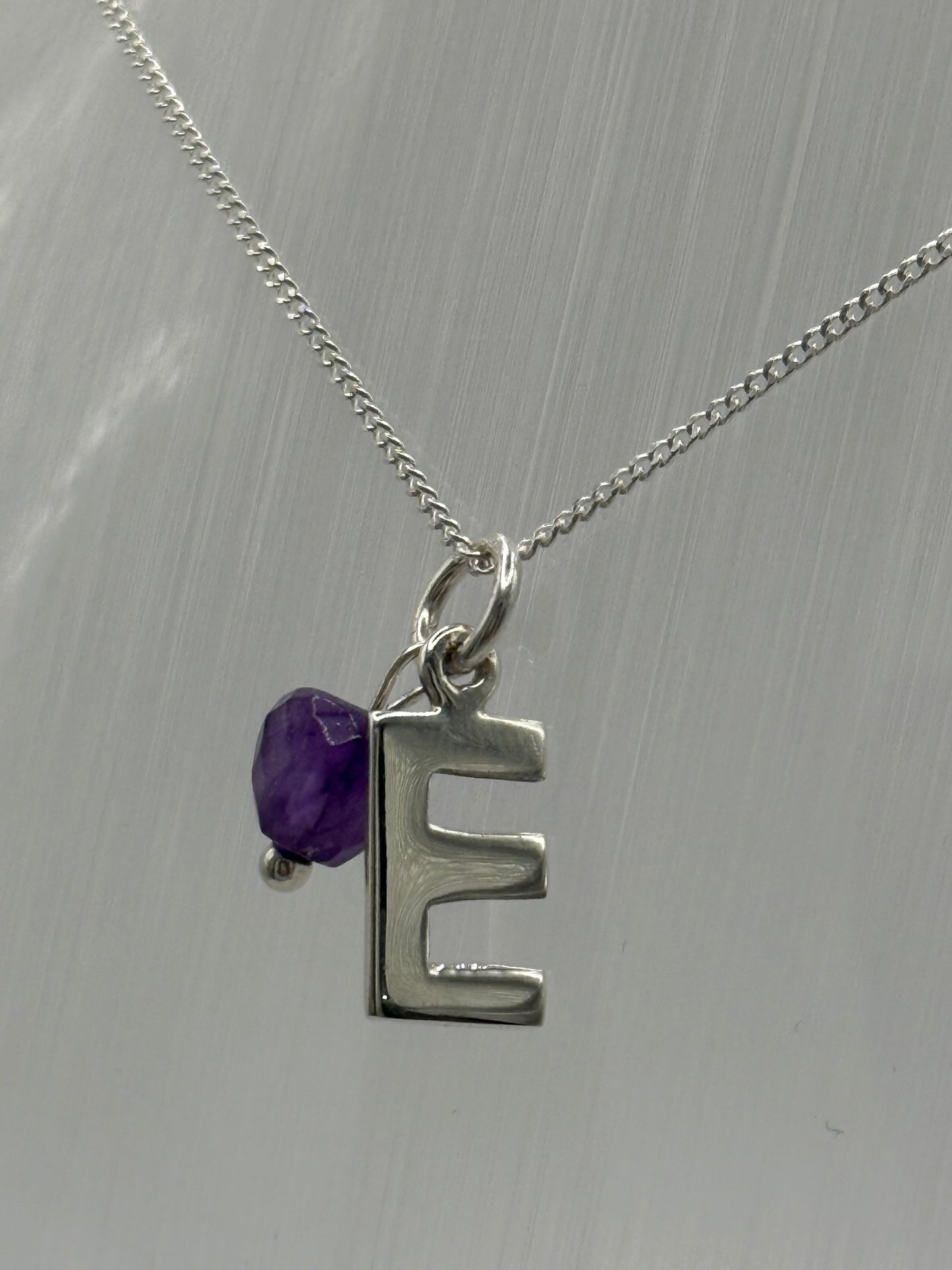 Sterling Silver INITIAL Pendant with Amethyst