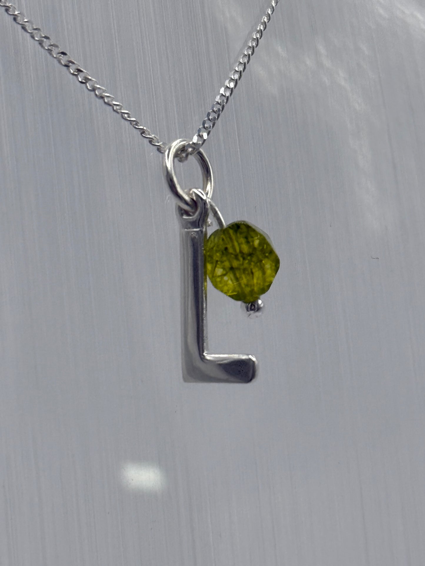 Sterling Silver INITIAL Pendant with GREEN QUARTZ