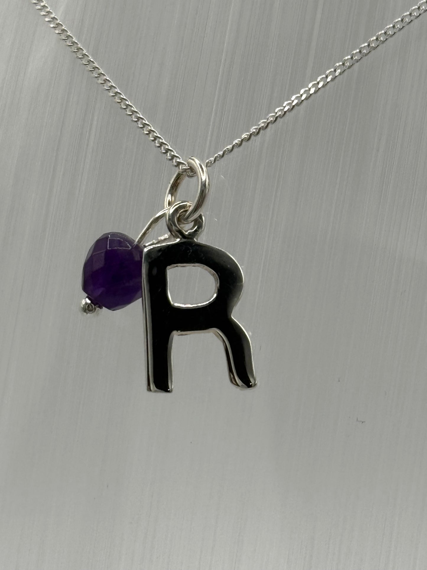 Sterling Silver INITIAL Pendant with Amethyst