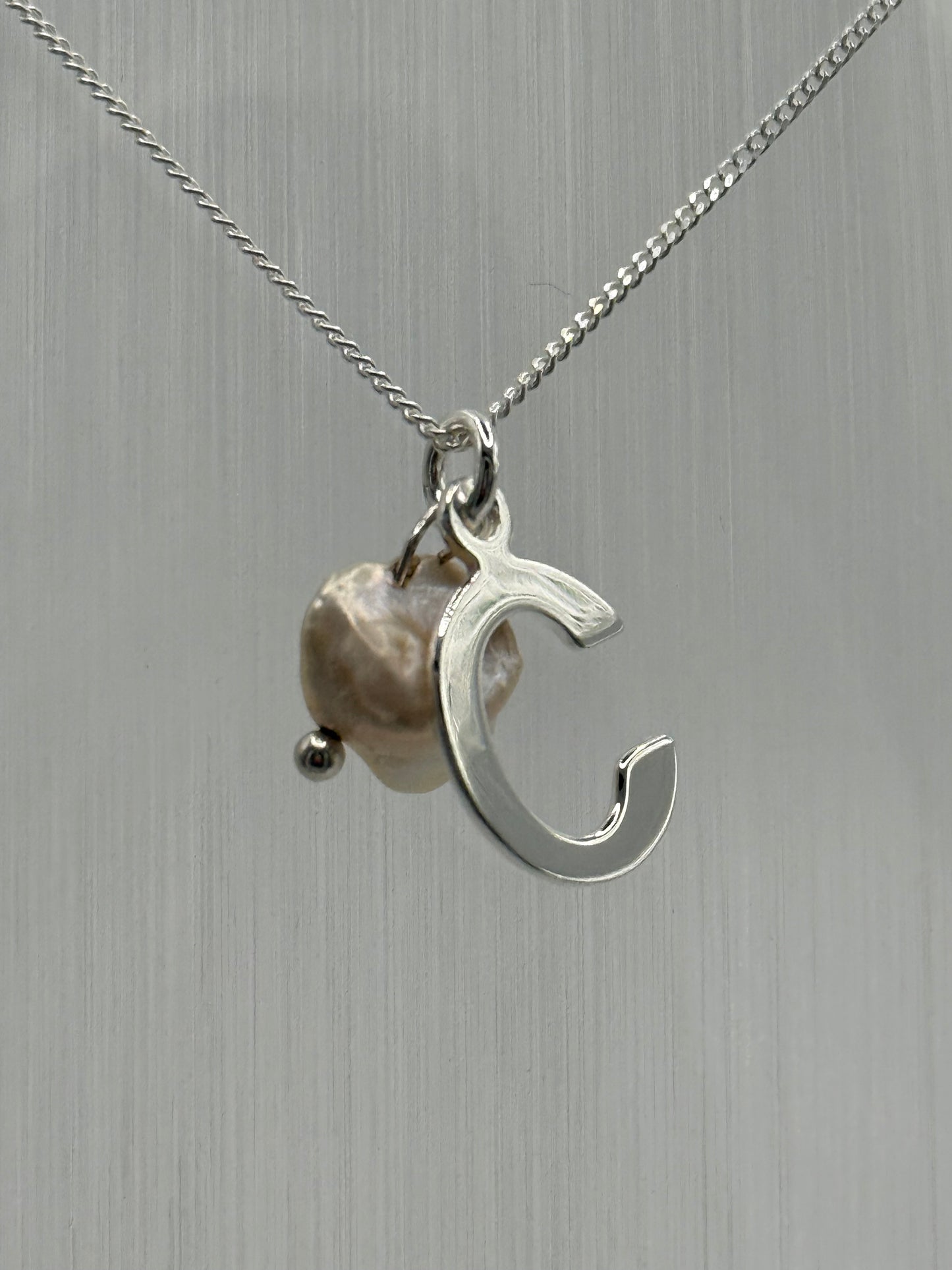 Sterling Silver INITIAL Pendant with Cultured Pearl