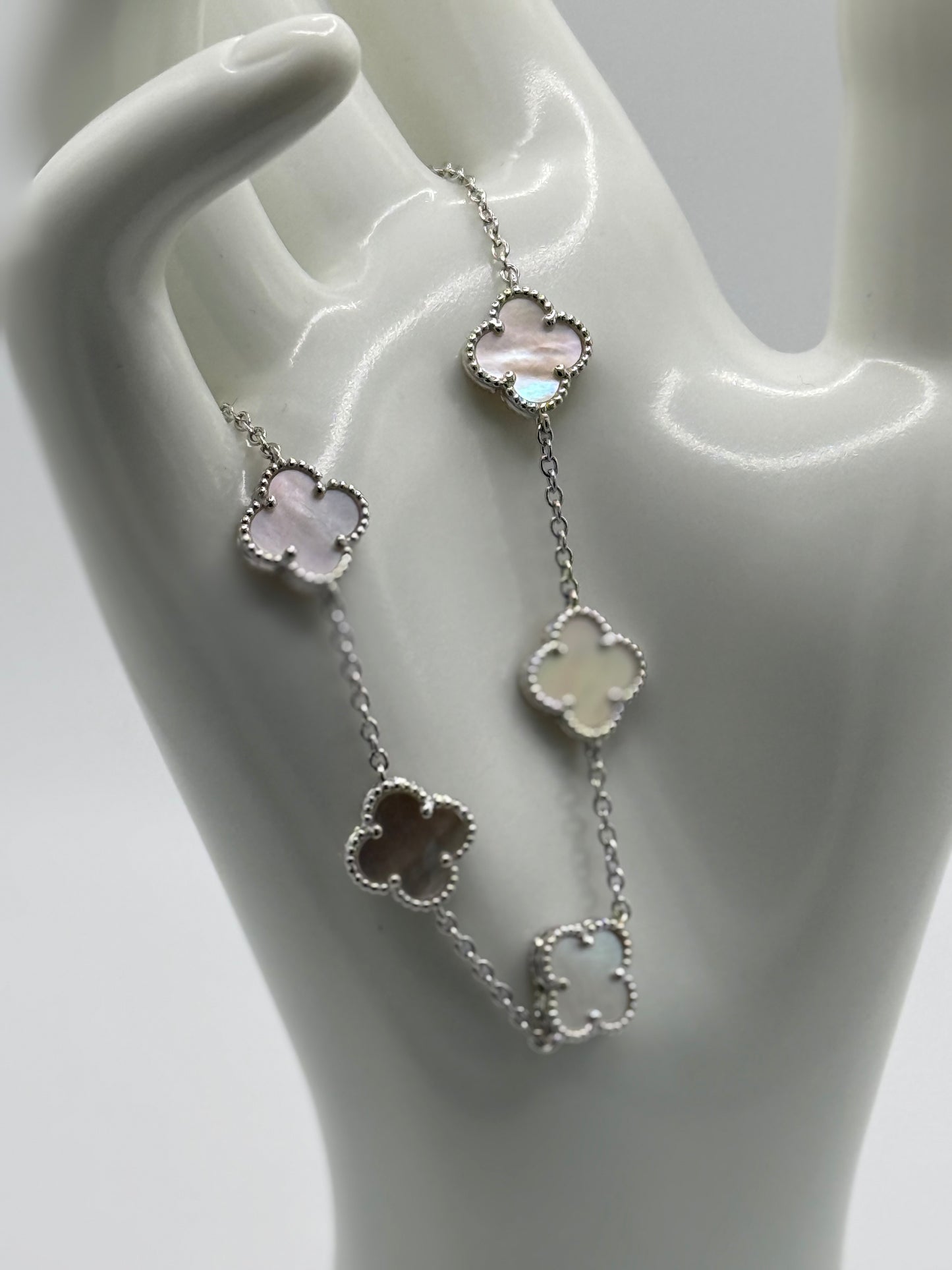 Sterling Silver Mother of Pearl Clover Bracelet