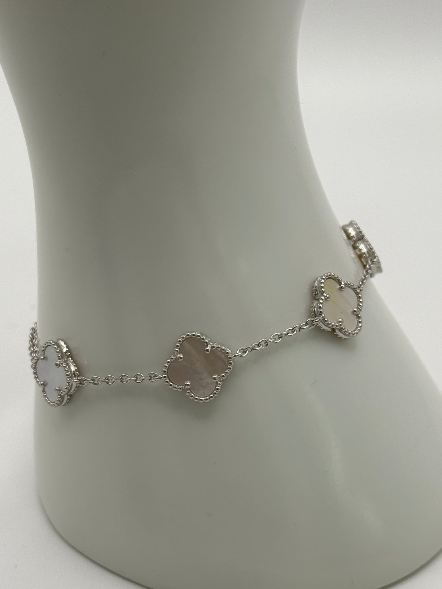 Sterling Silver Mother of Pearl Clover Bracelet