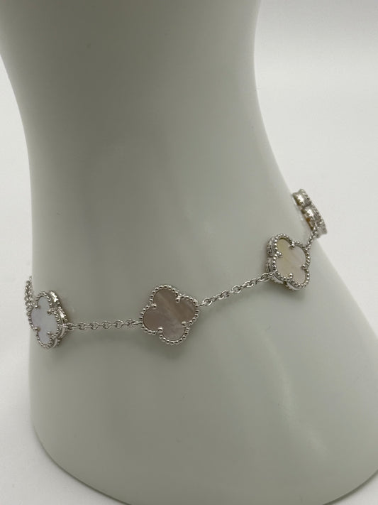 Sterling Silver Mother of Pearl Clover Bracelet