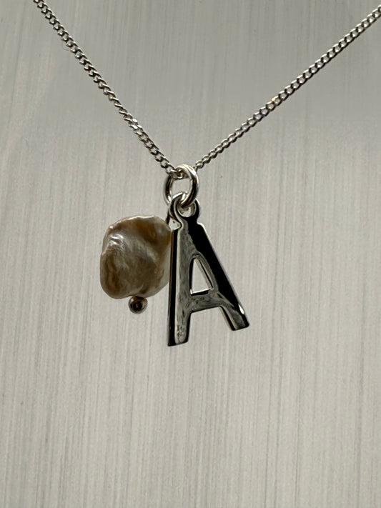 Sterling Silver INITIAL Pendant with Cultured Pearl