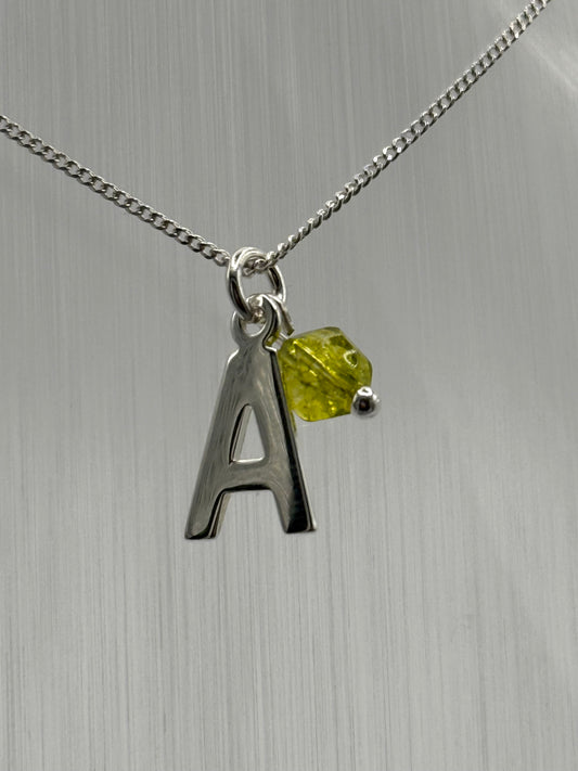 Sterling Silver INITIAL Pendant with GREEN QUARTZ