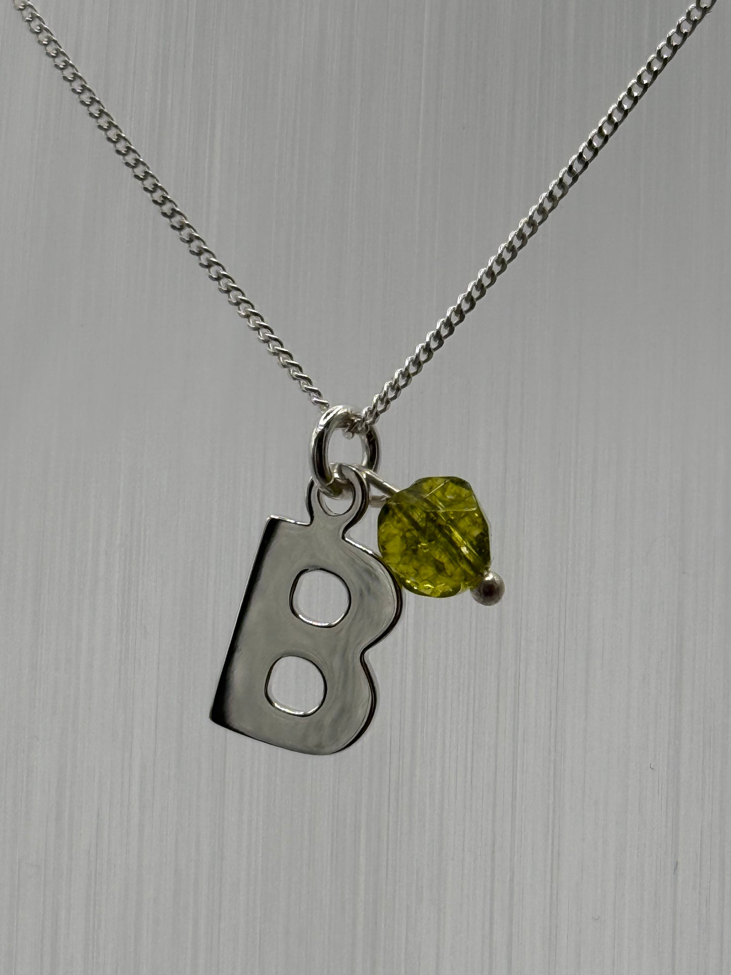 Sterling Silver INITIAL Pendant with GREEN QUARTZ
