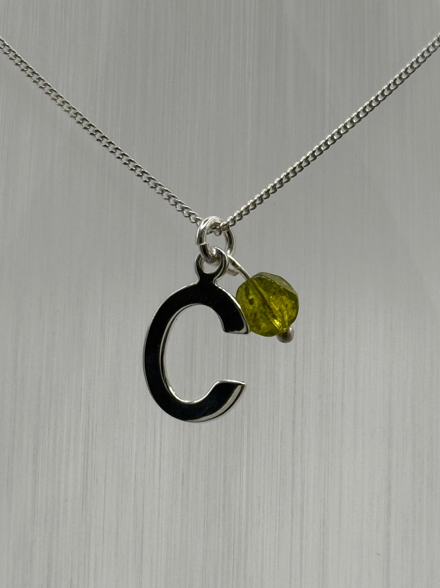 Sterling Silver INITIAL Pendant with GREEN QUARTZ