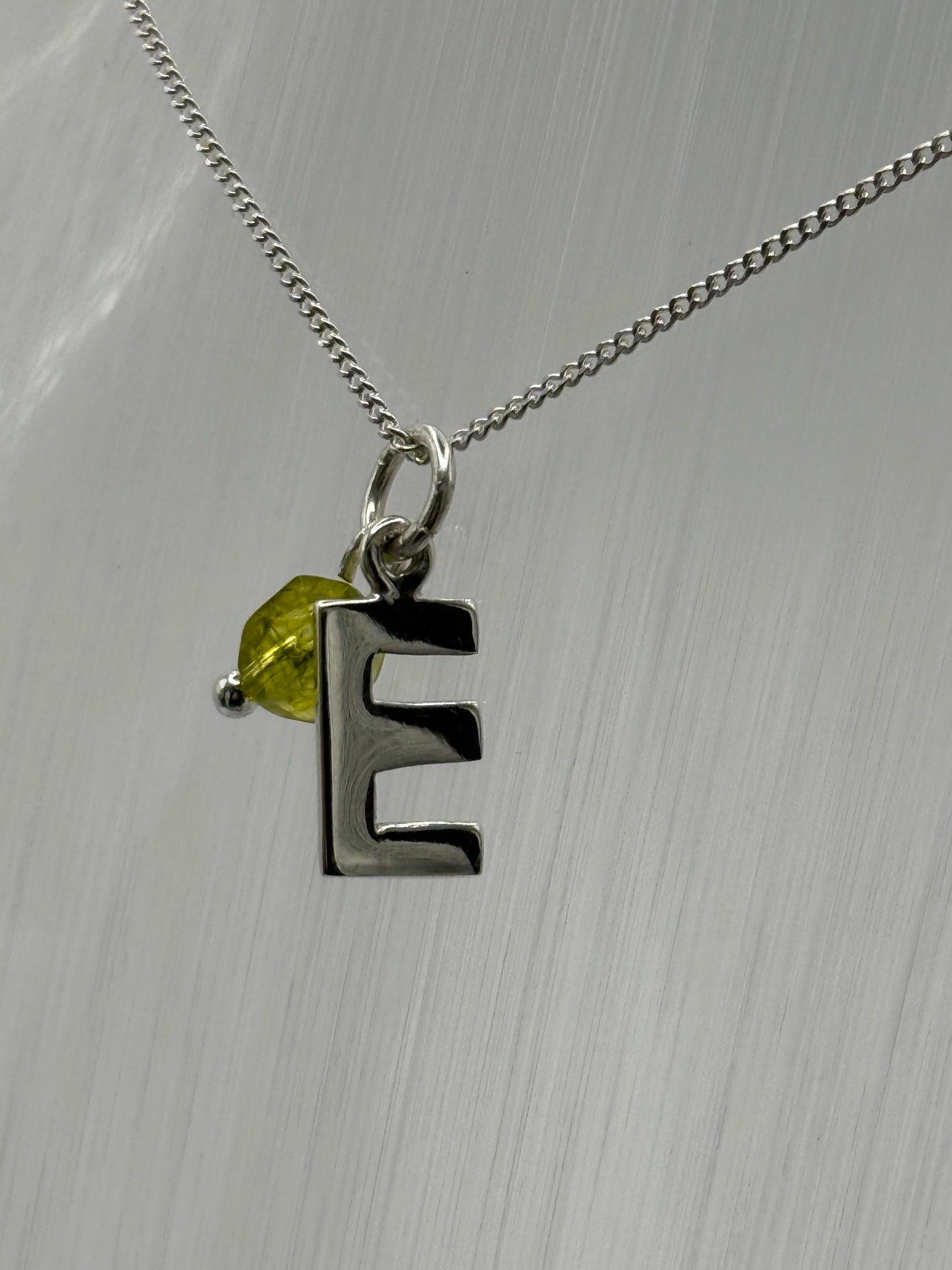 Sterling Silver INITIAL Pendant with GREEN QUARTZ