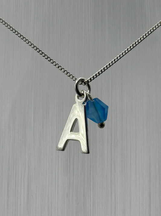 Sterling Silver INITIAL Pendant with Blue Agate