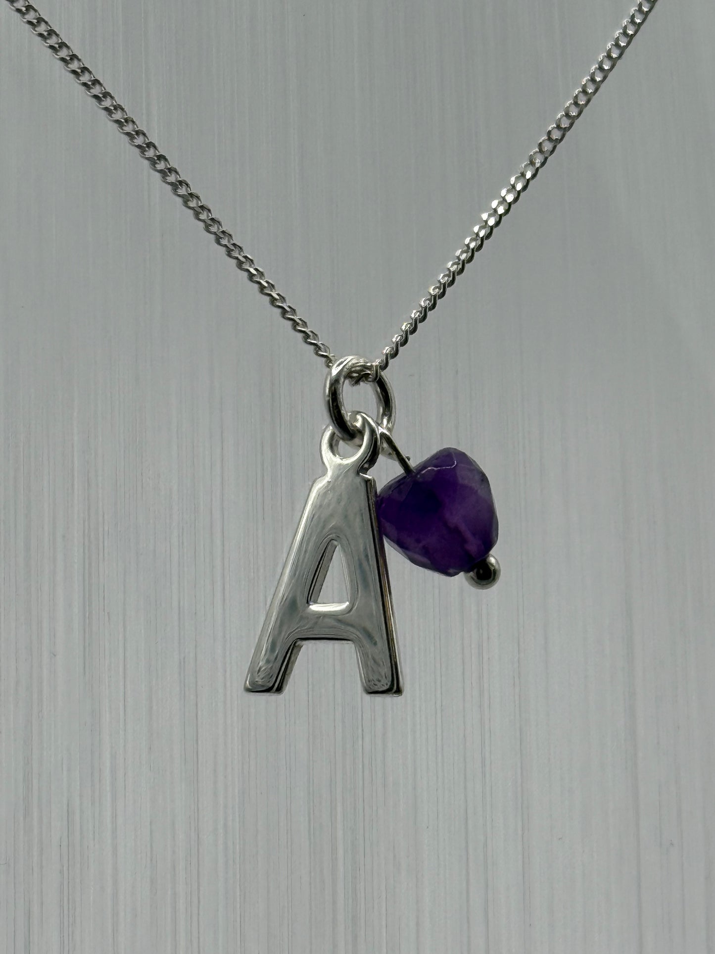 Sterling Silver INITIAL Pendant with Amethyst