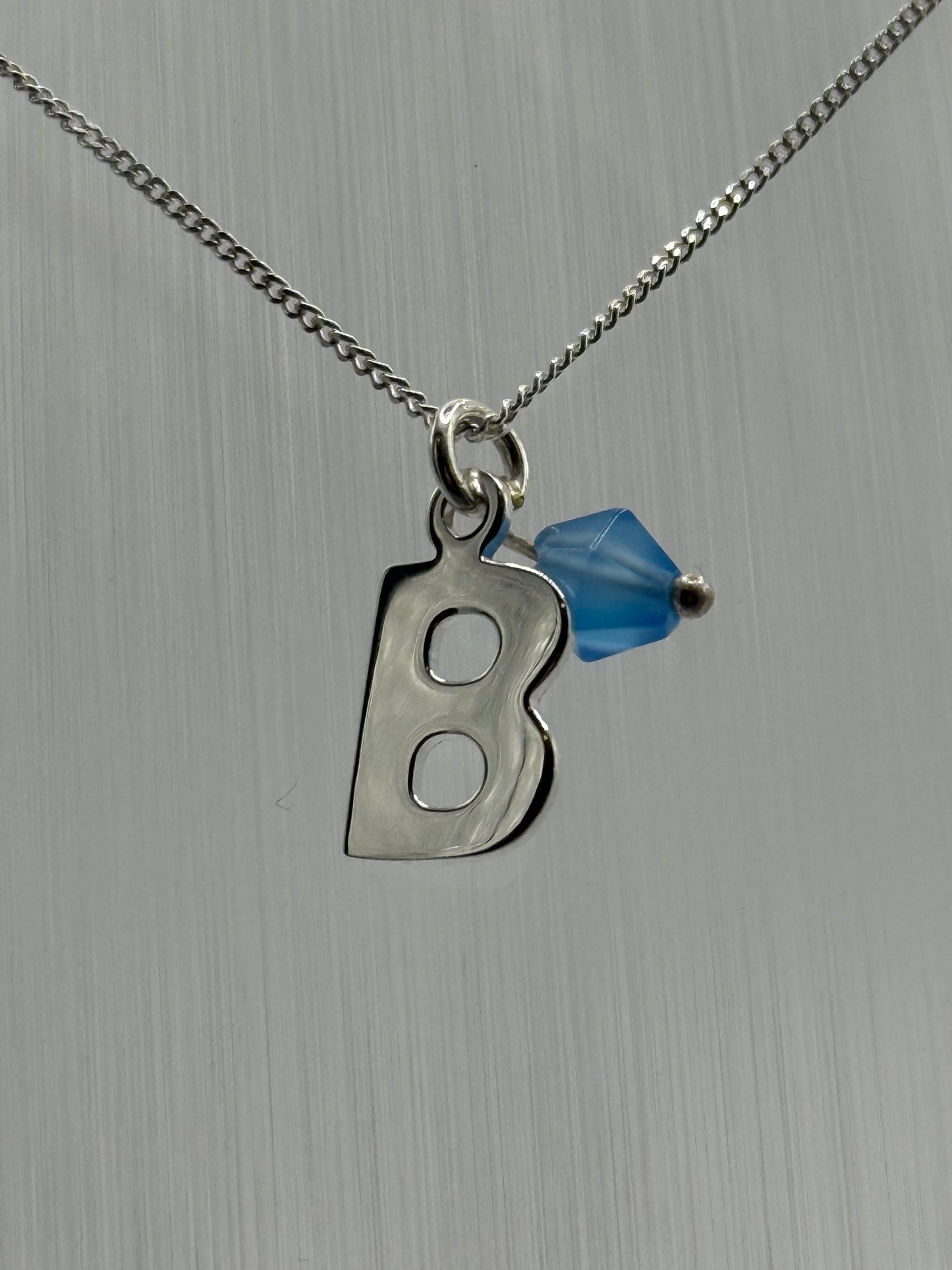 Sterling Silver INITIAL Pendant with Blue Agate