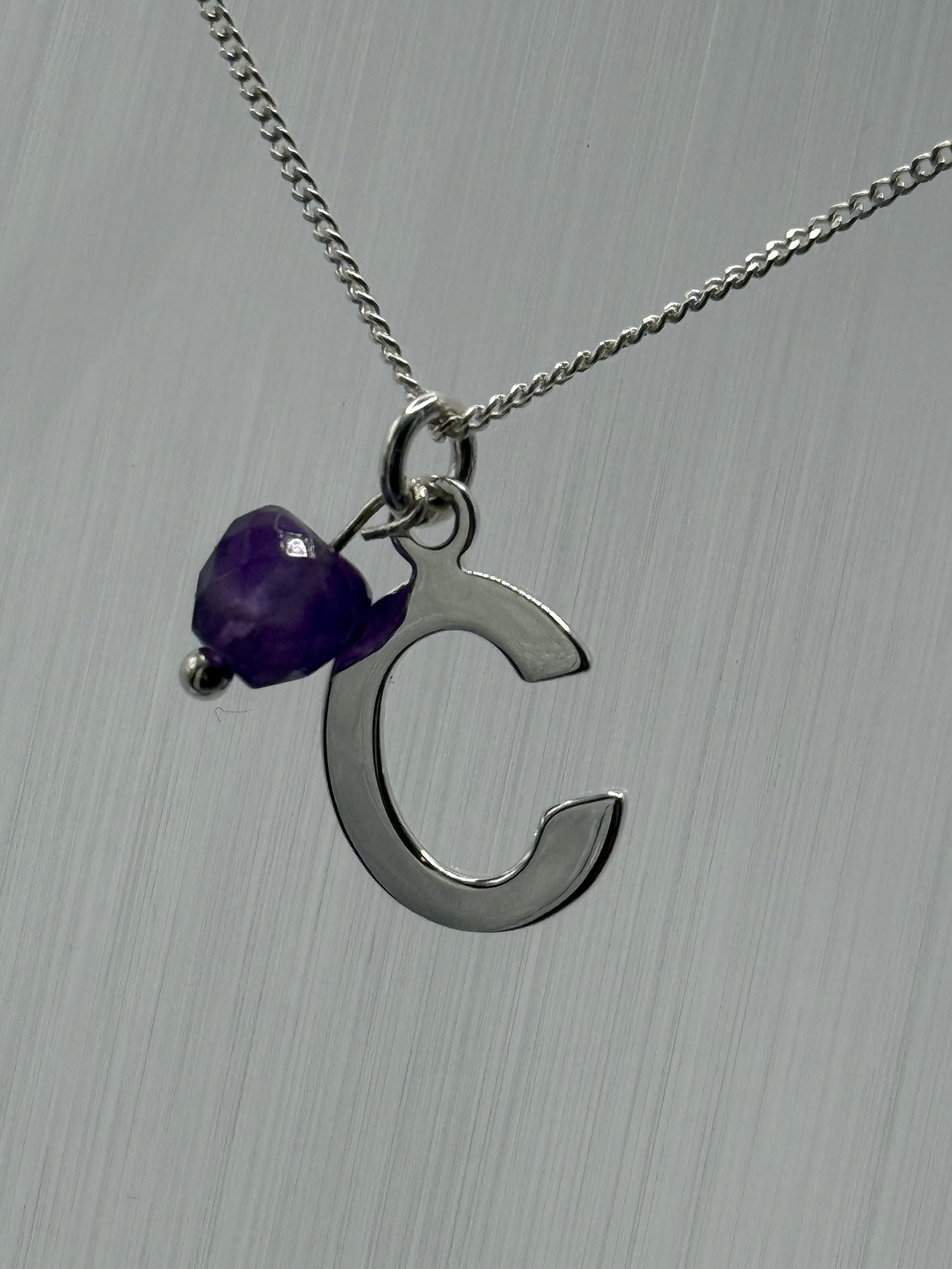 Sterling Silver INITIAL Pendant with Amethyst
