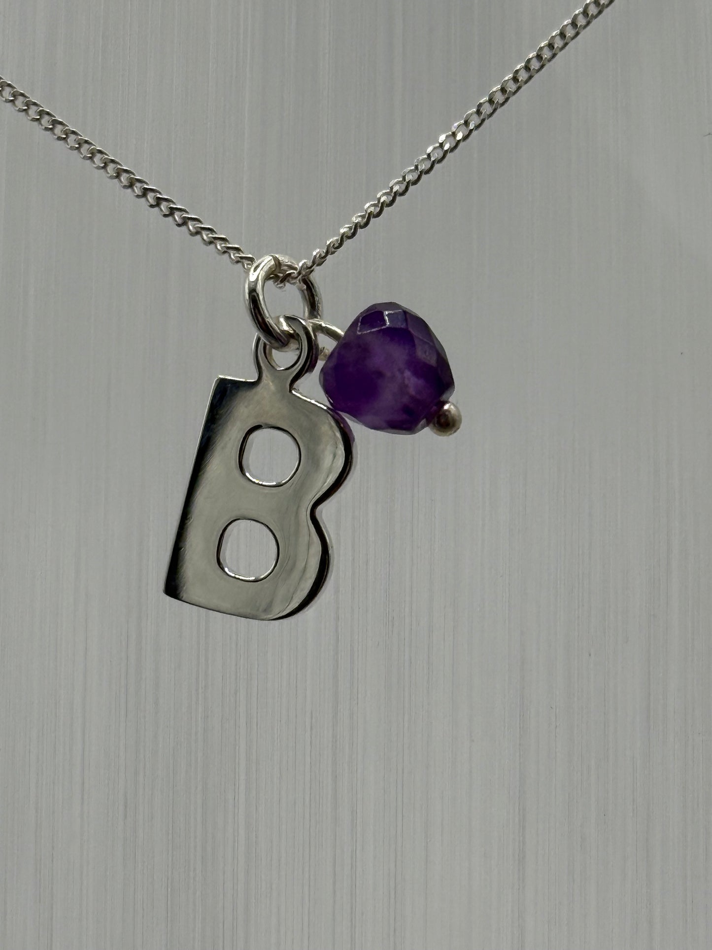 Sterling Silver INITIAL Pendant with Amethyst