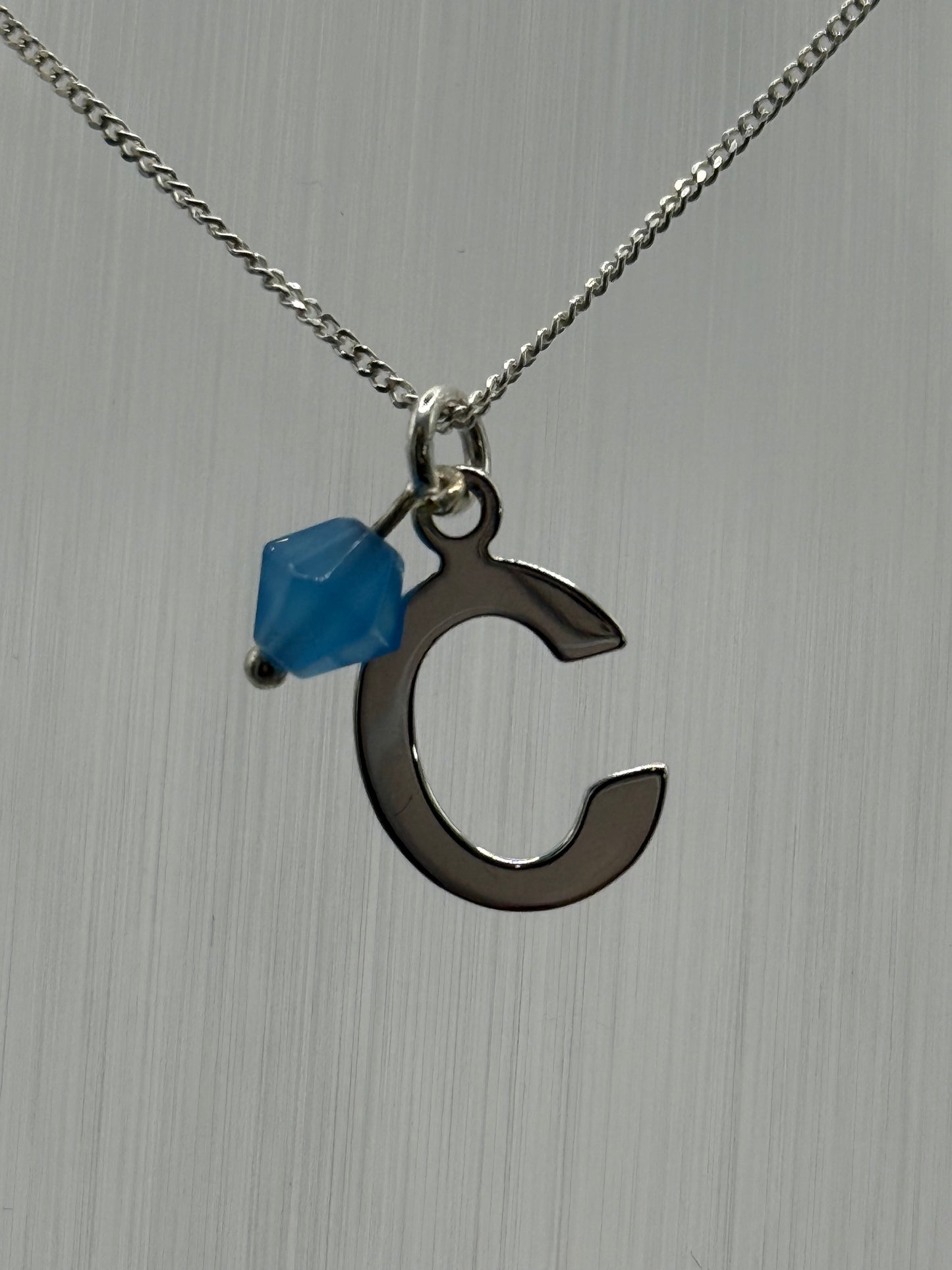 Sterling Silver INITIAL Pendant with Blue Agate