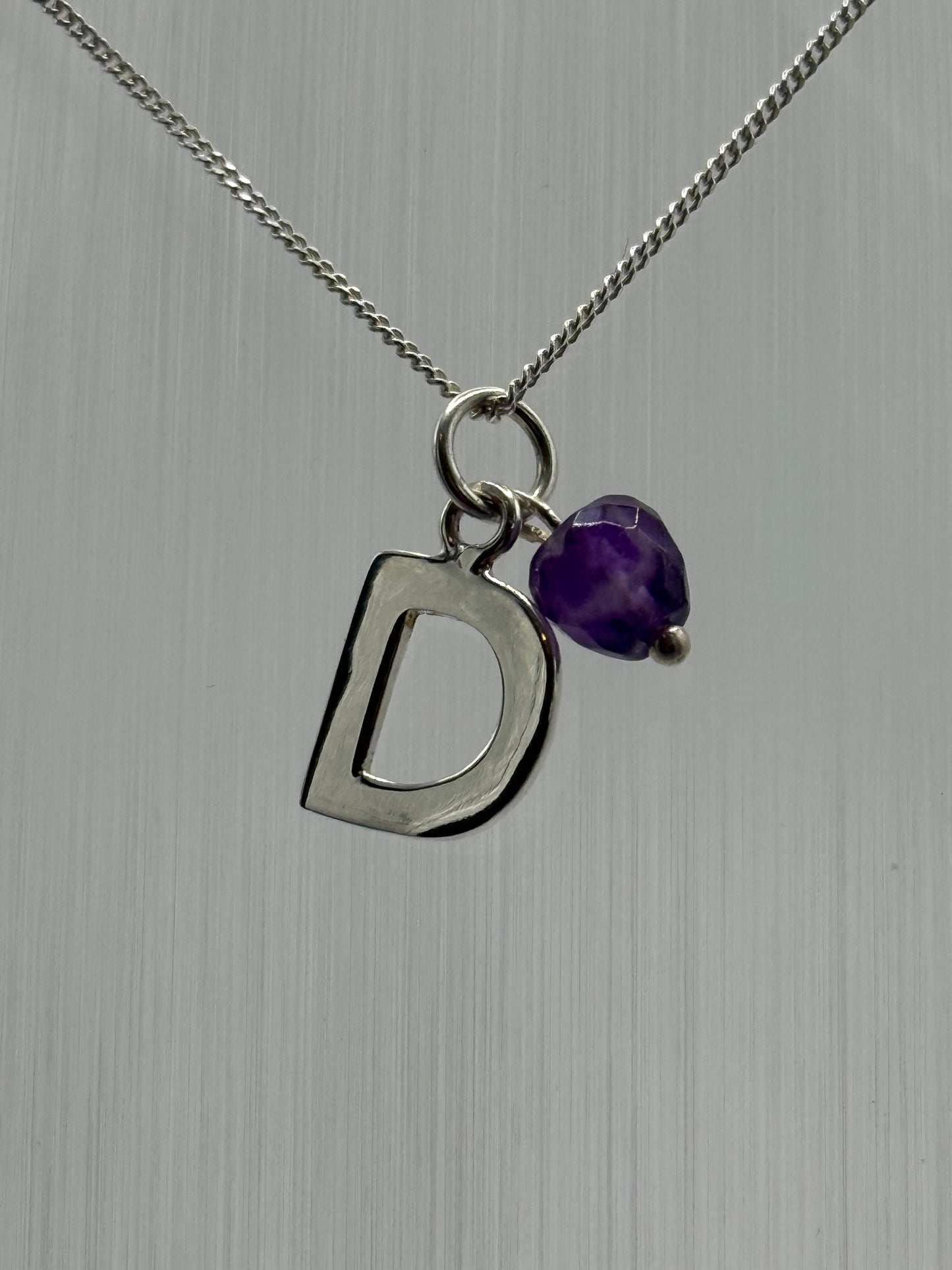 Sterling Silver INITIAL Pendant with Amethyst