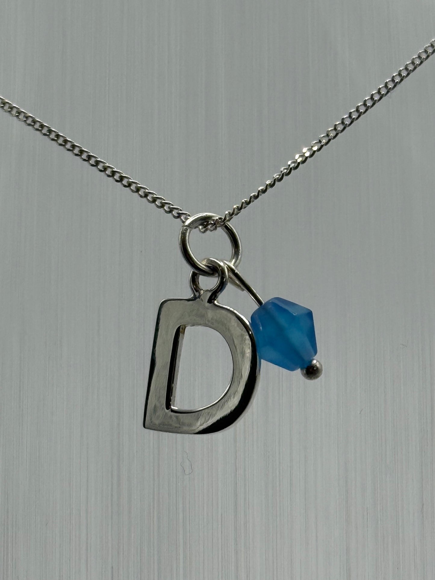 Sterling Silver INITIAL Pendant with Blue Agate