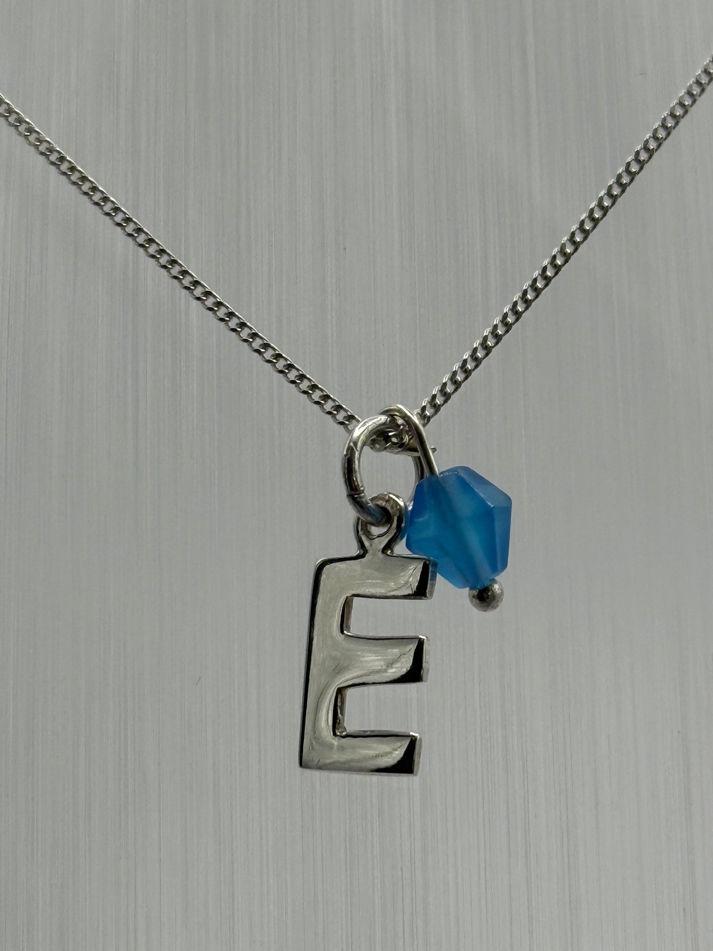 Sterling Silver INITIAL Pendant with Blue Agate