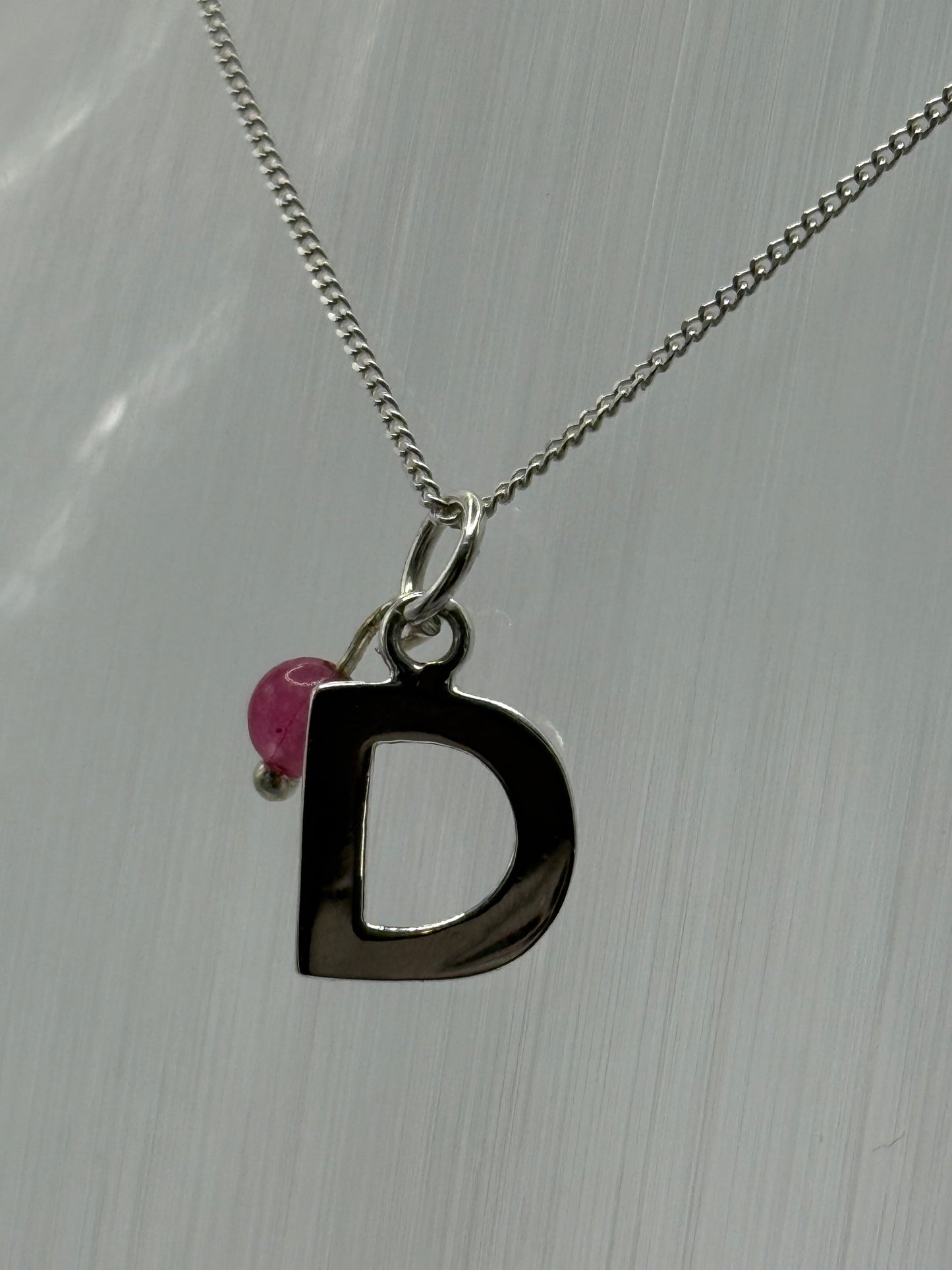 Sterling Silver INITIAL Pendant with Fuchsia Pink Quartz