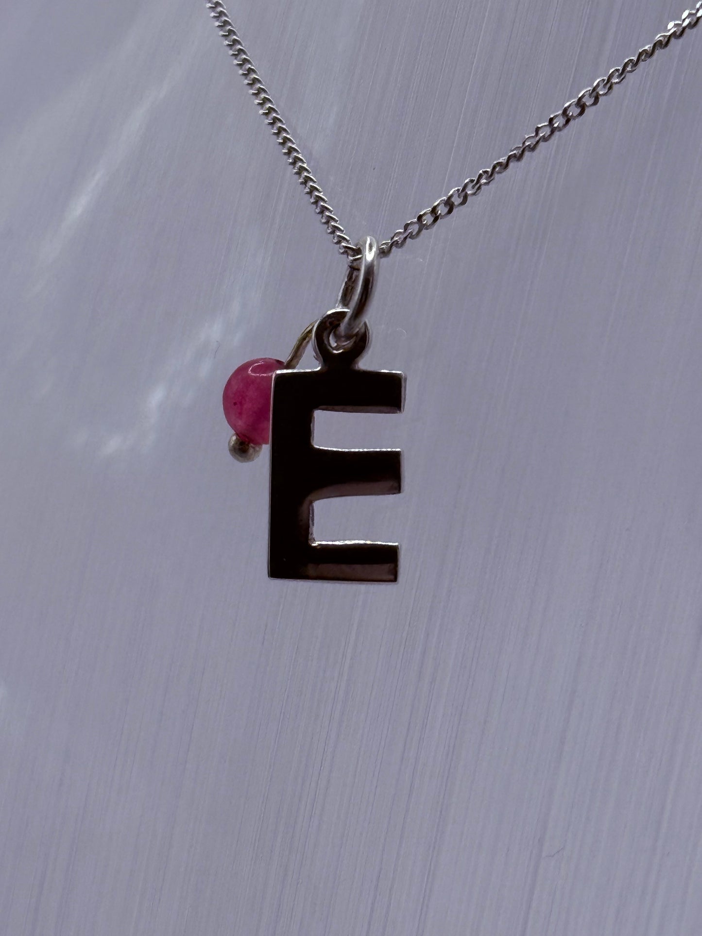 Sterling Silver INITIAL Pendant with Fuchsia Pink Quartz
