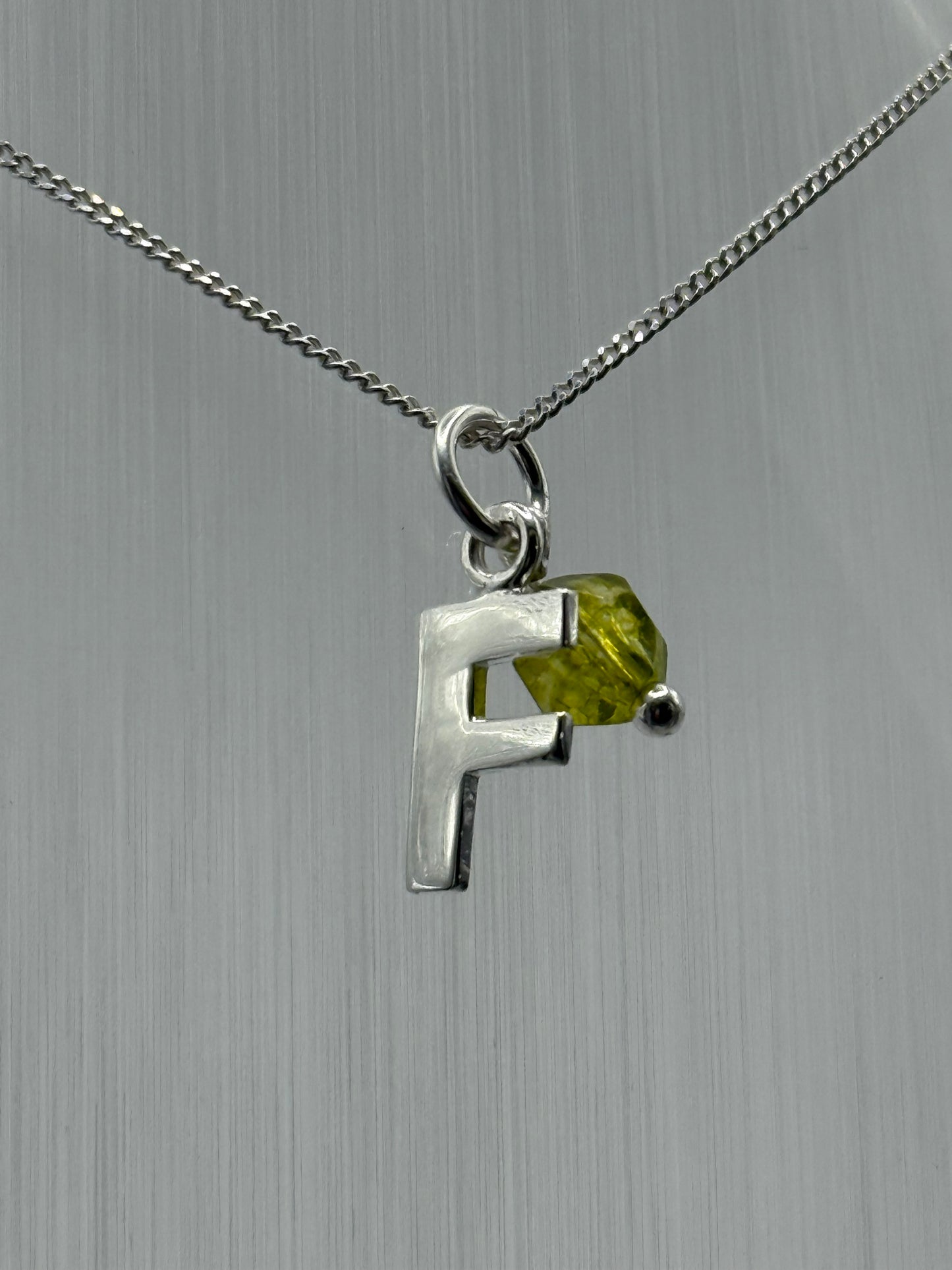 Sterling Silver INITIAL Pendant with GREEN QUARTZ