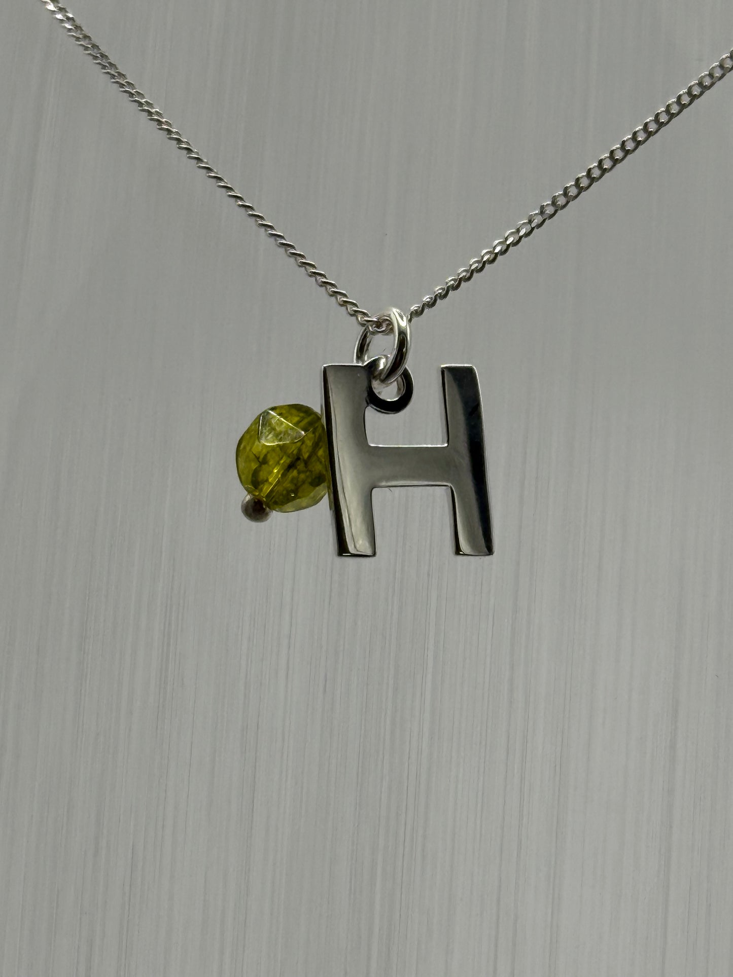 Sterling Silver INITIAL Pendant with GREEN QUARTZ