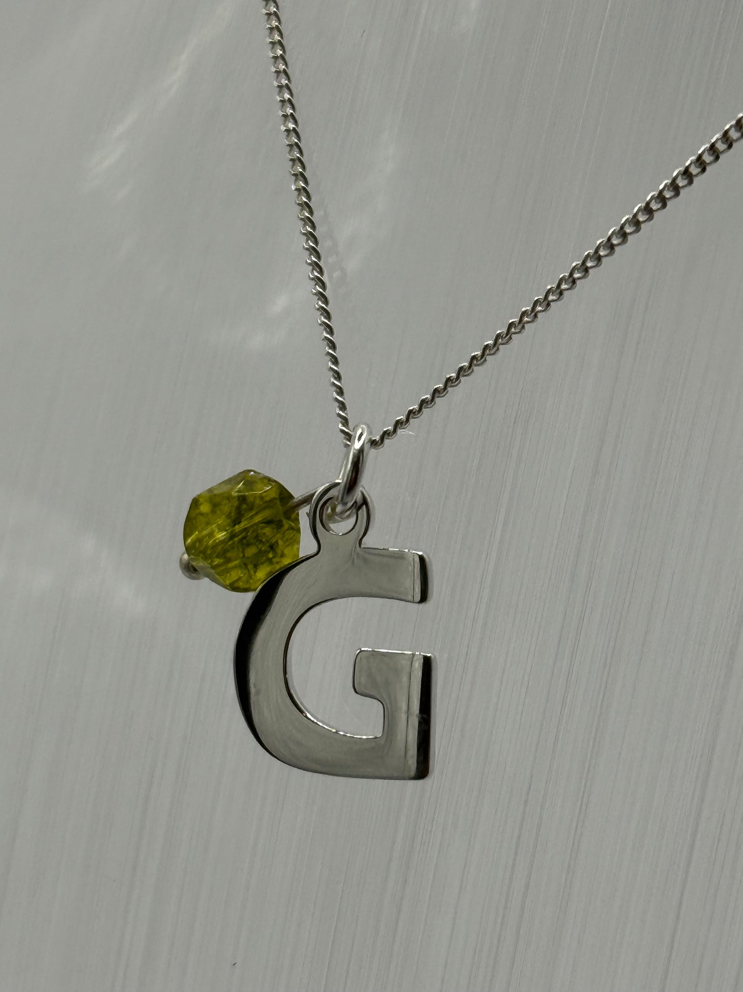 Sterling Silver INITIAL Pendant with GREEN QUARTZ