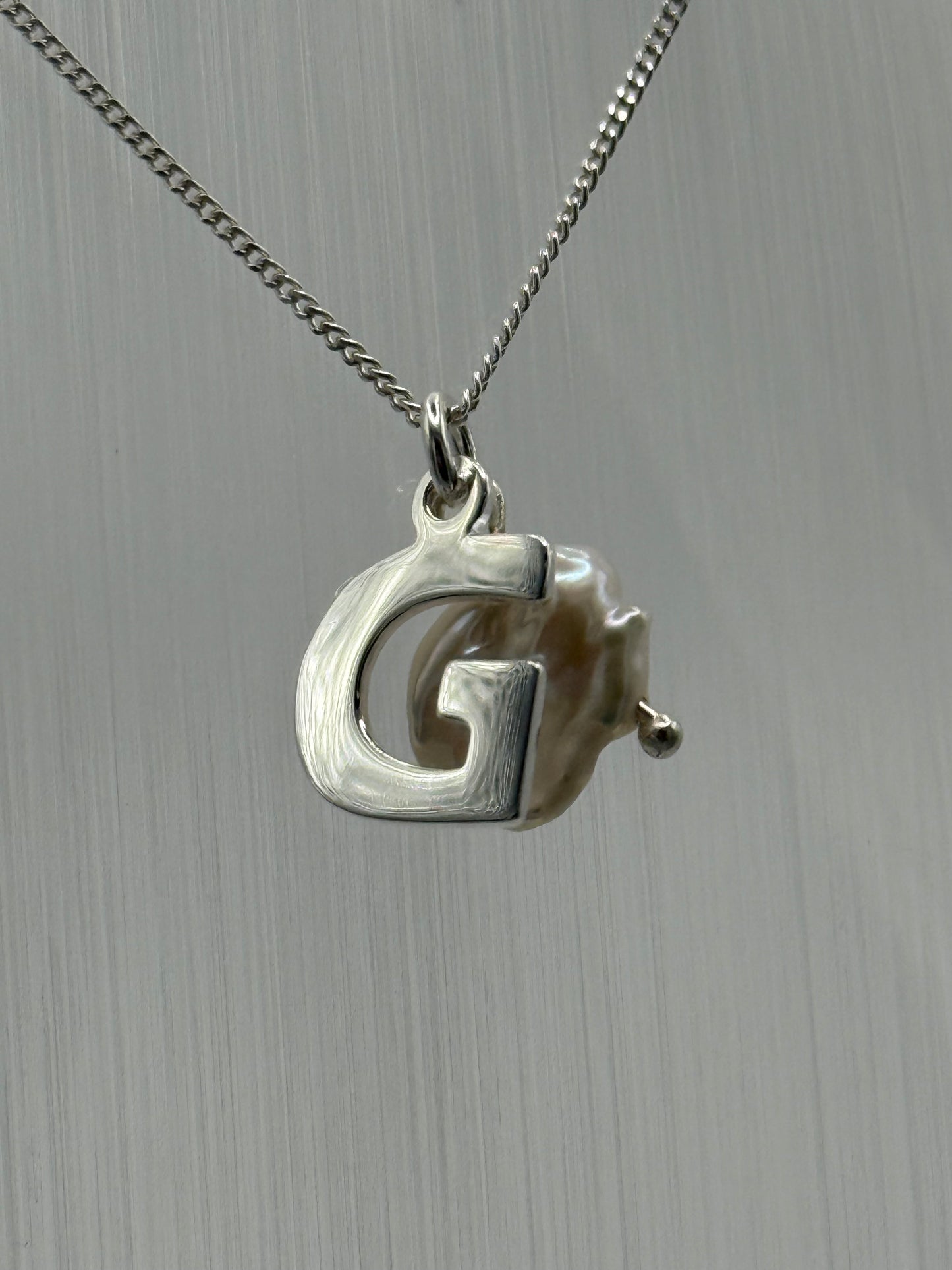 Sterling Silver INITIAL Pendant with Cultured Pearl