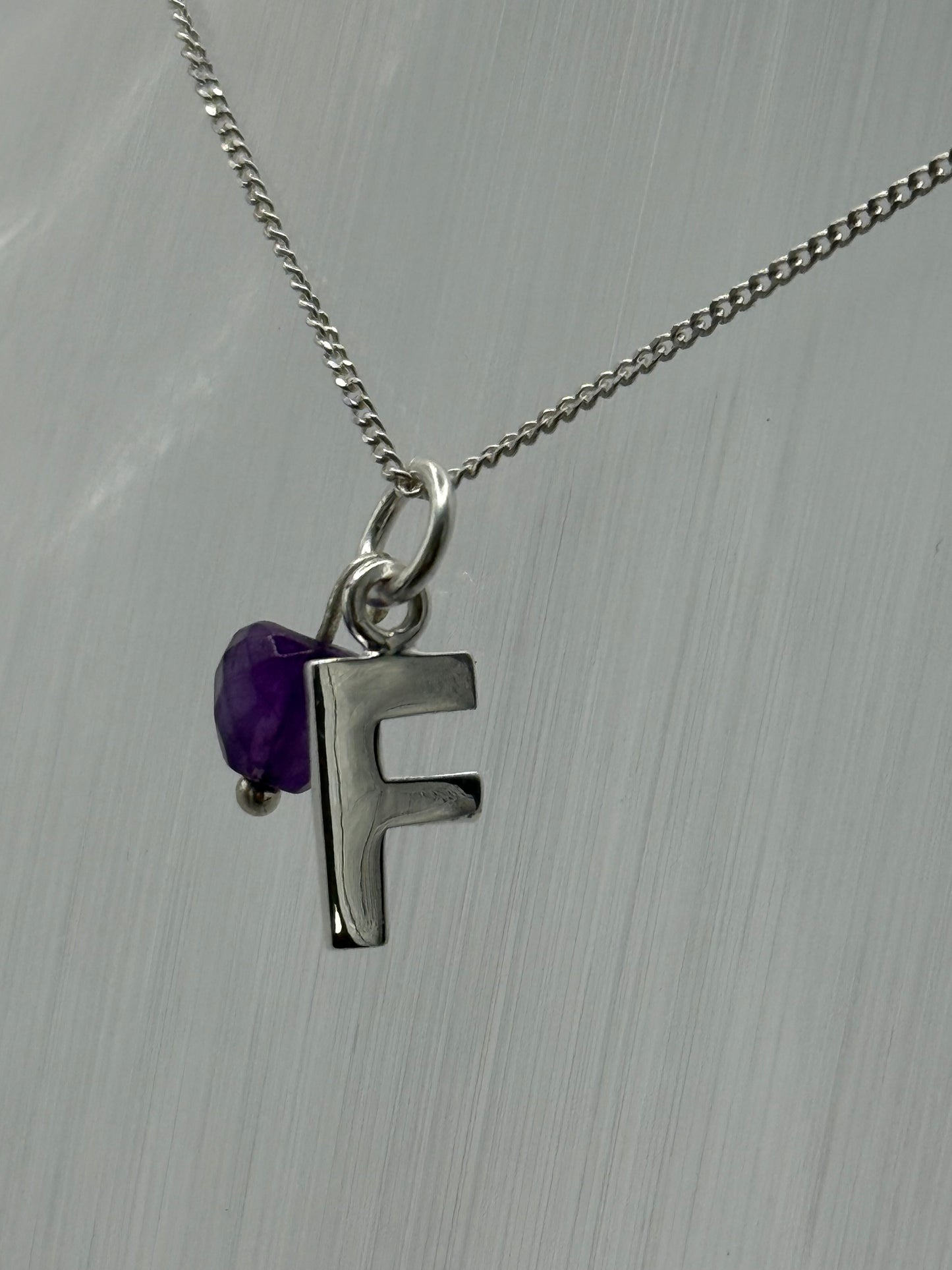 Sterling Silver INITIAL Pendant with Amethyst