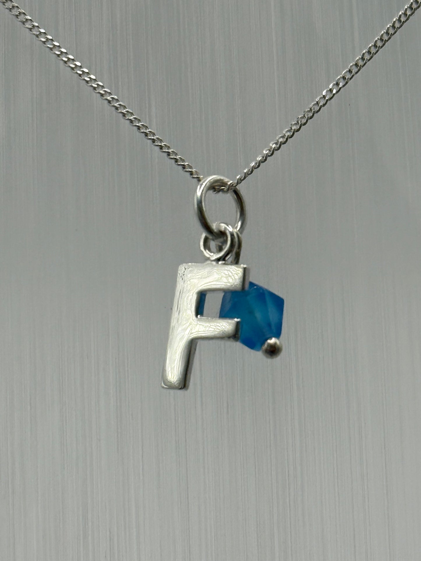 Sterling Silver INITIAL Pendant with Blue Agate