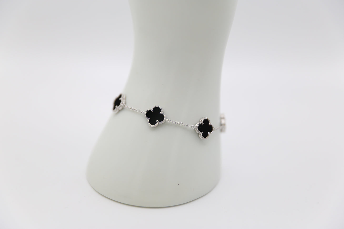 Sterling Silver Black Onyx Clover Bracelet