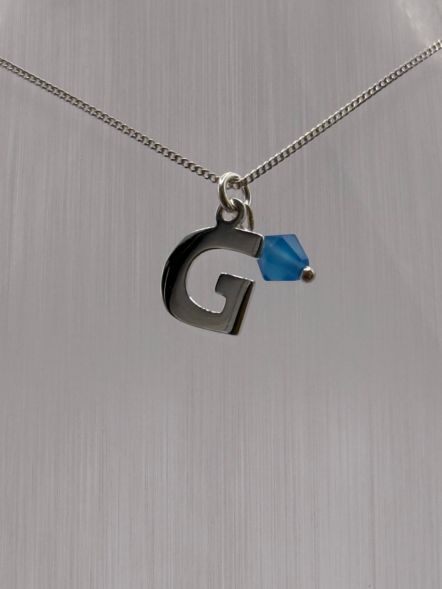 Sterling Silver INITIAL Pendant with Blue Agate