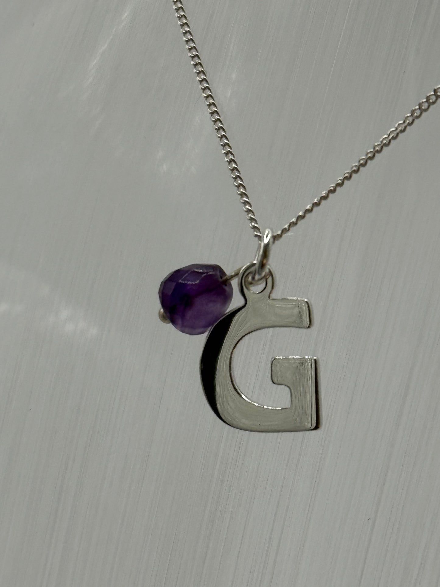 Sterling Silver INITIAL Pendant with Amethyst