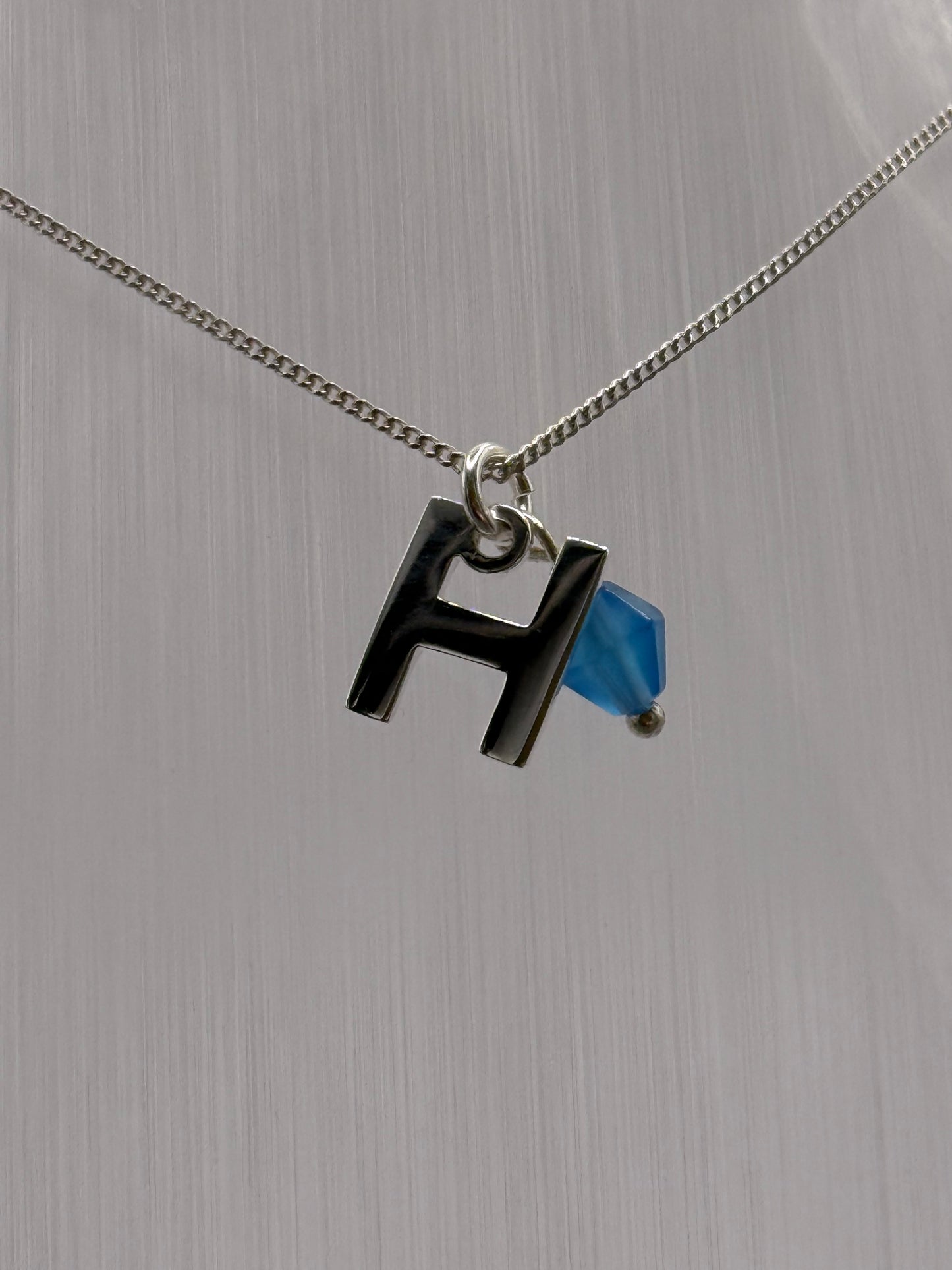 Sterling Silver INITIAL Pendant with Blue Agate