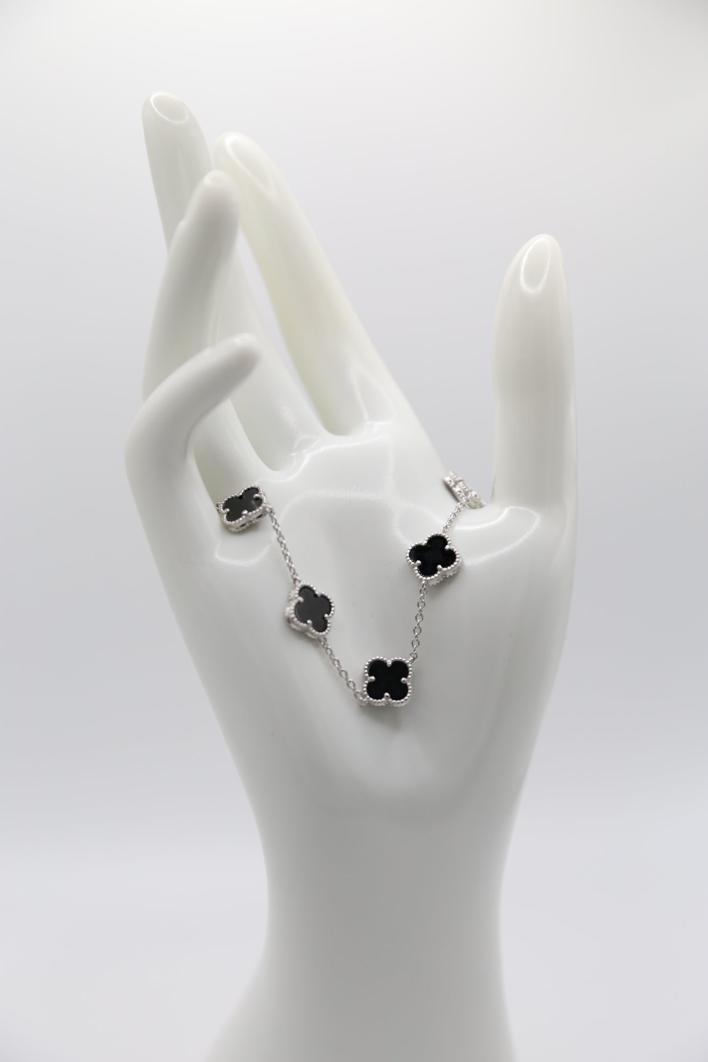 Sterling Silver Black Onyx Clover Bracelet