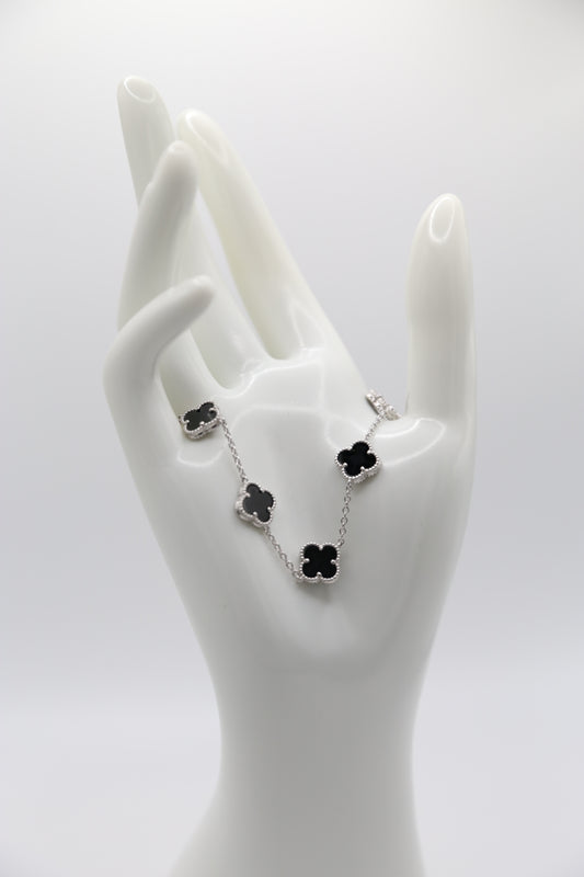 Sterling Silver Black Onyx Clover Bracelet