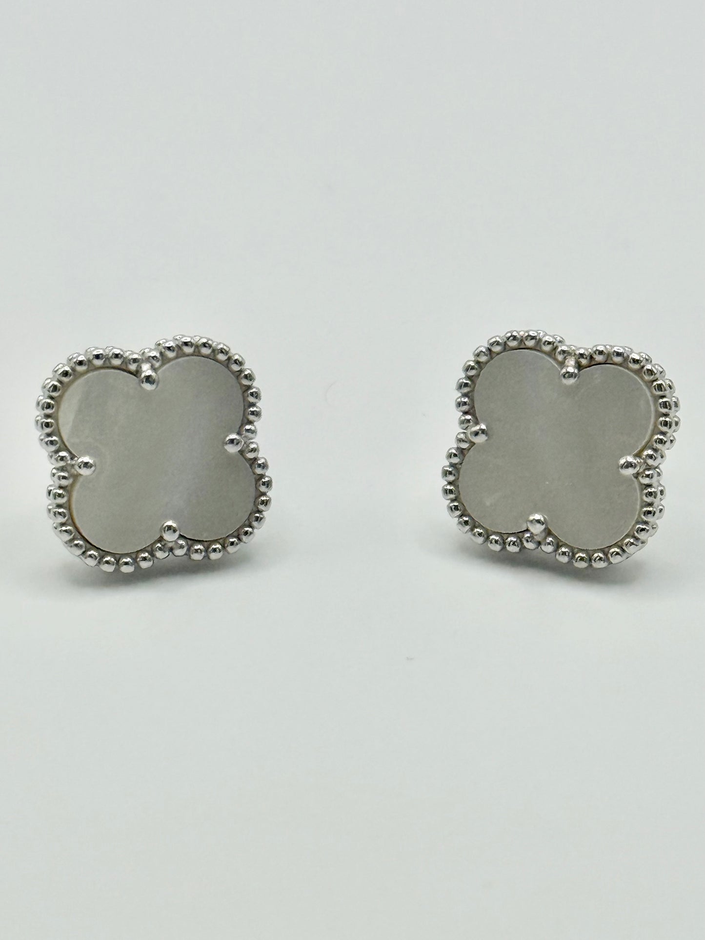 Sterling Silver MOTHER OF PEARL Clover Stud Earrings