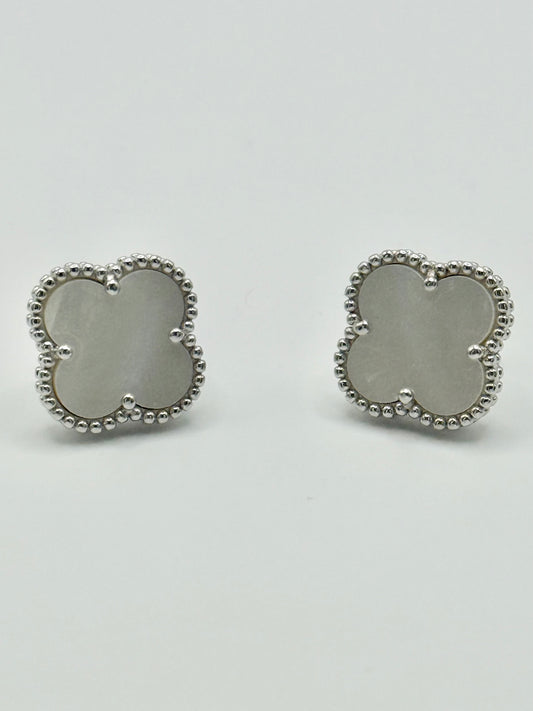 Sterling Silver MOTHER OF PEARL Clover Stud Earrings