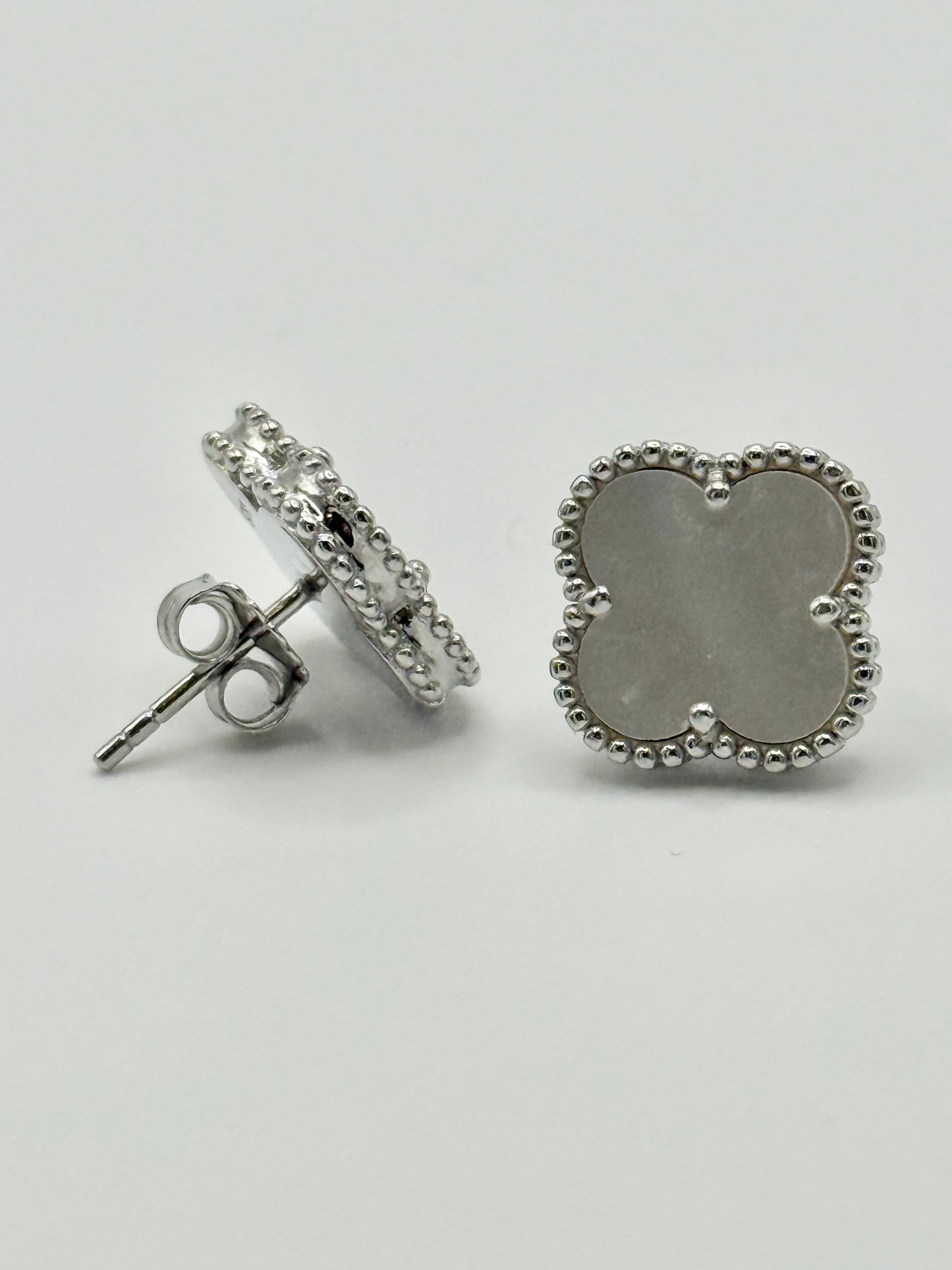 Sterling Silver MOTHER OF PEARL Clover Stud Earrings