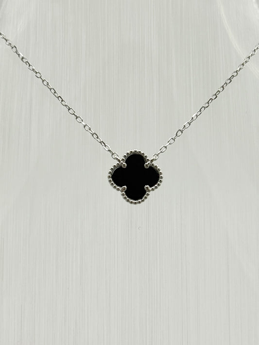 Sterling Silver ONYX Clover Pendant & Chain