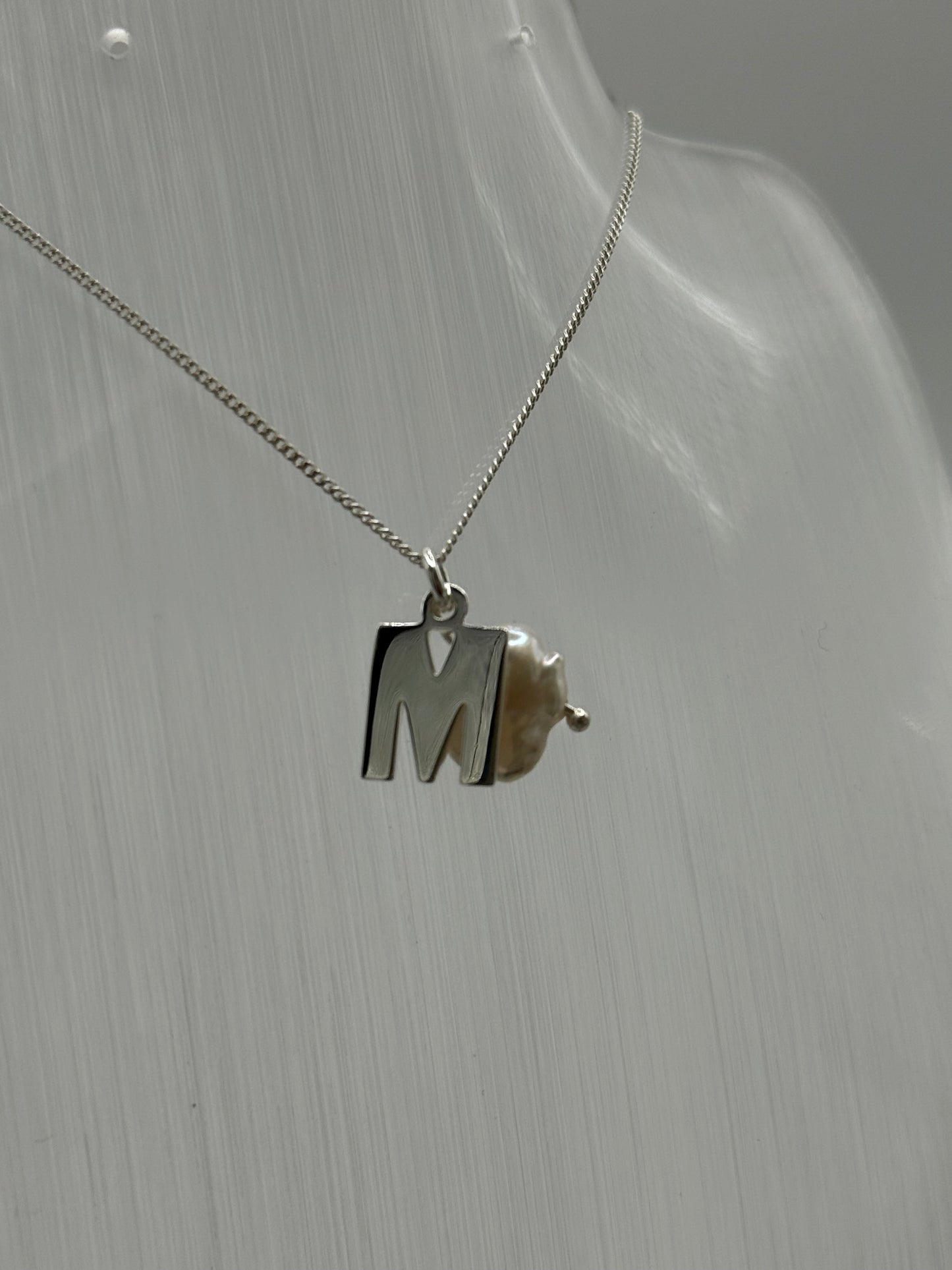 Sterling Silver INITIAL Pendant with Cultured Pearl