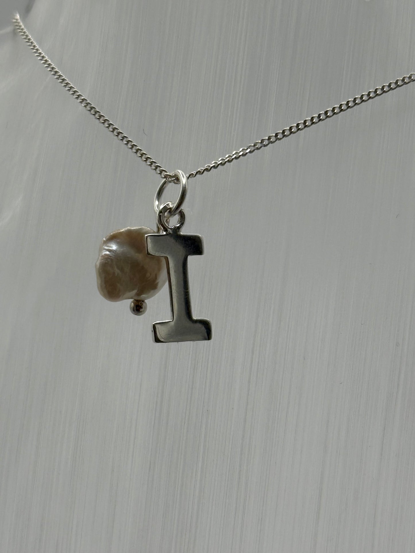 Sterling Silver INITIAL Pendant with Cultured Pearl