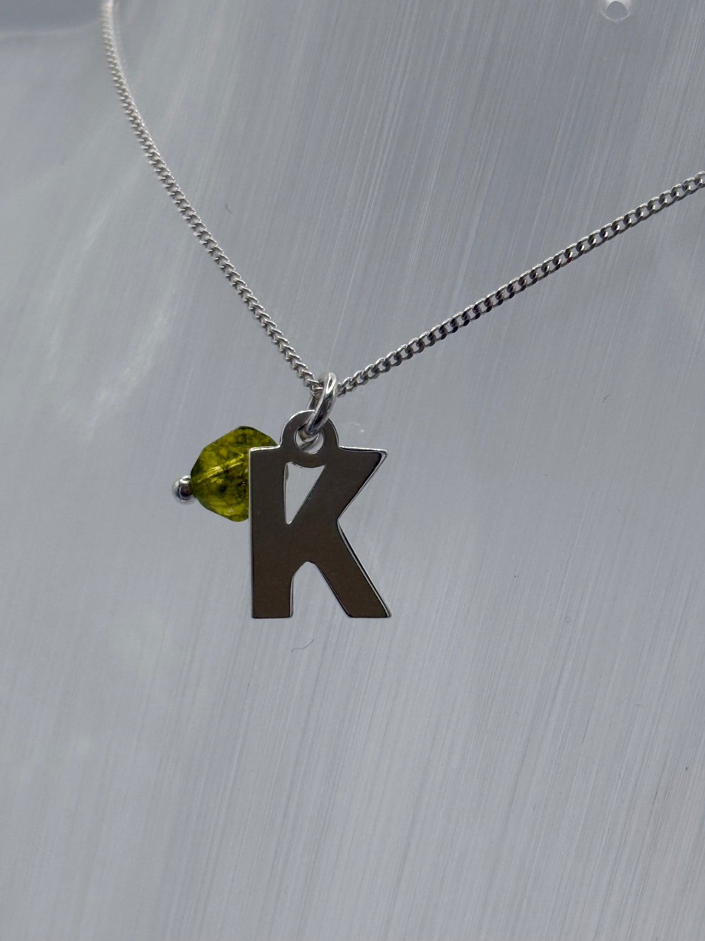 Sterling Silver INITIAL Pendant with GREEN QUARTZ