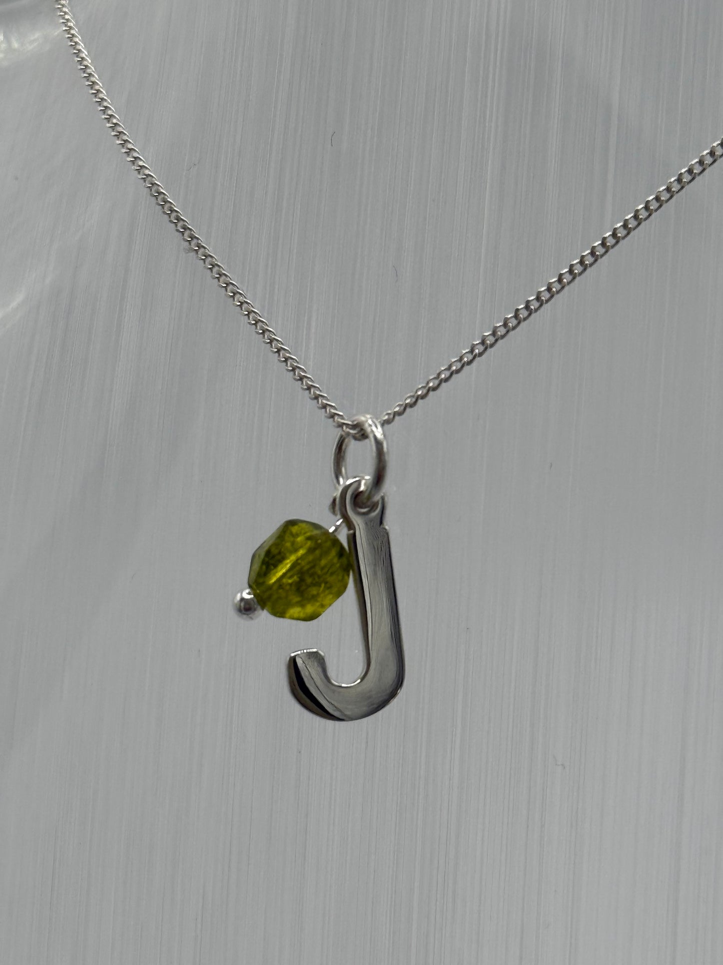 Sterling Silver INITIAL Pendant with GREEN QUARTZ