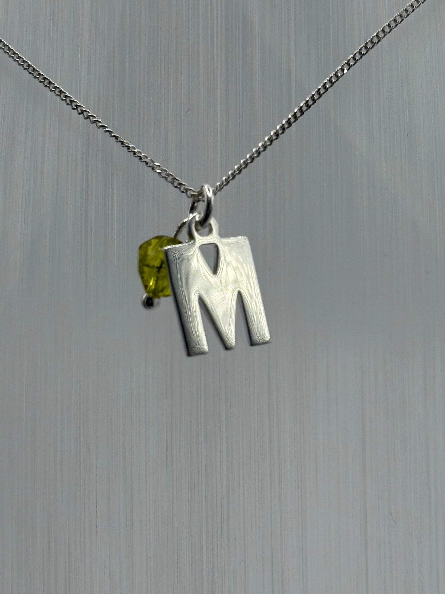 Sterling Silver INITIAL Pendant with GREEN QUARTZ